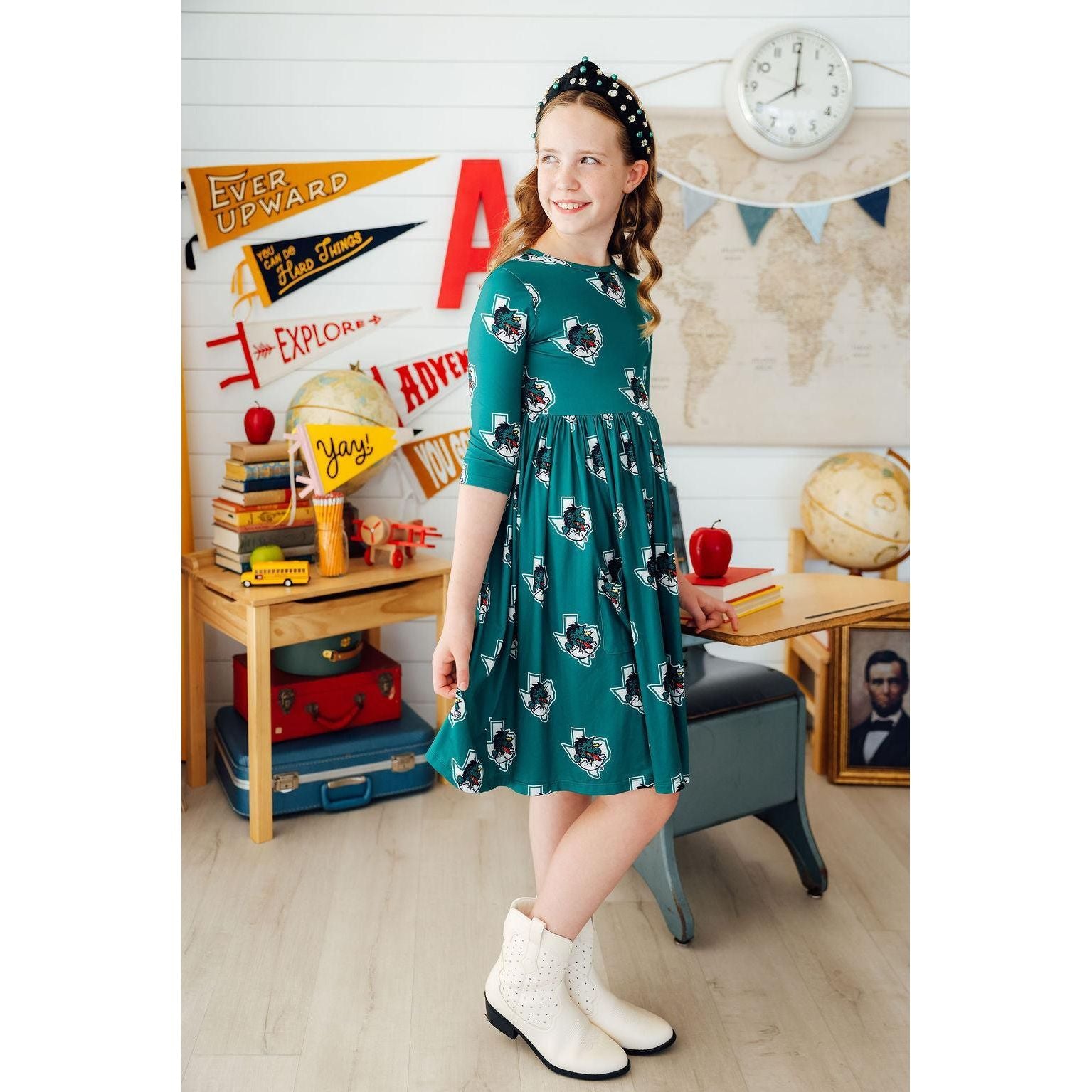 Southlake Carroll Dragons 3/4 Sleeve Pocket Twirl Dress