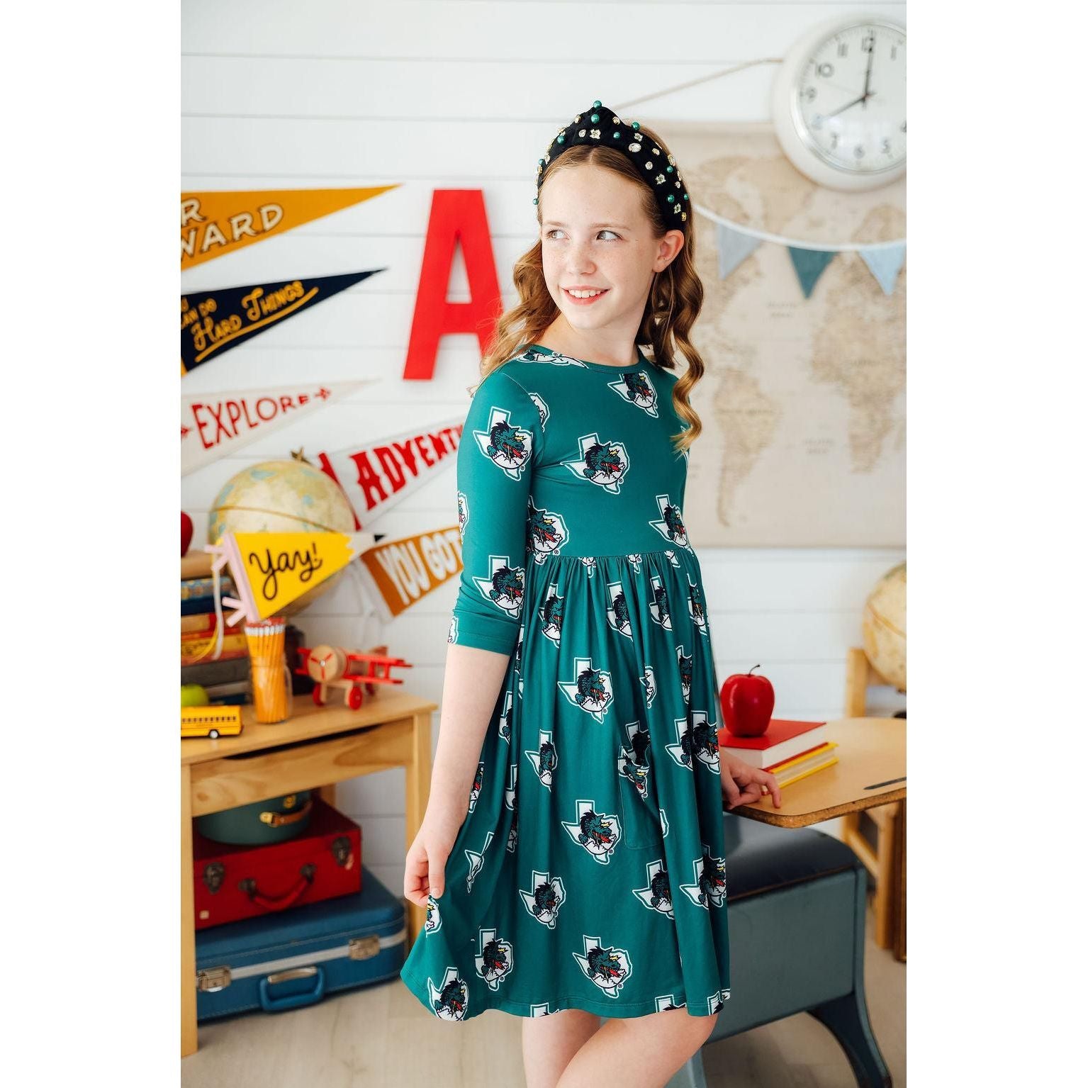Southlake Carroll Dragons 3/4 Sleeve Pocket Twirl Dress