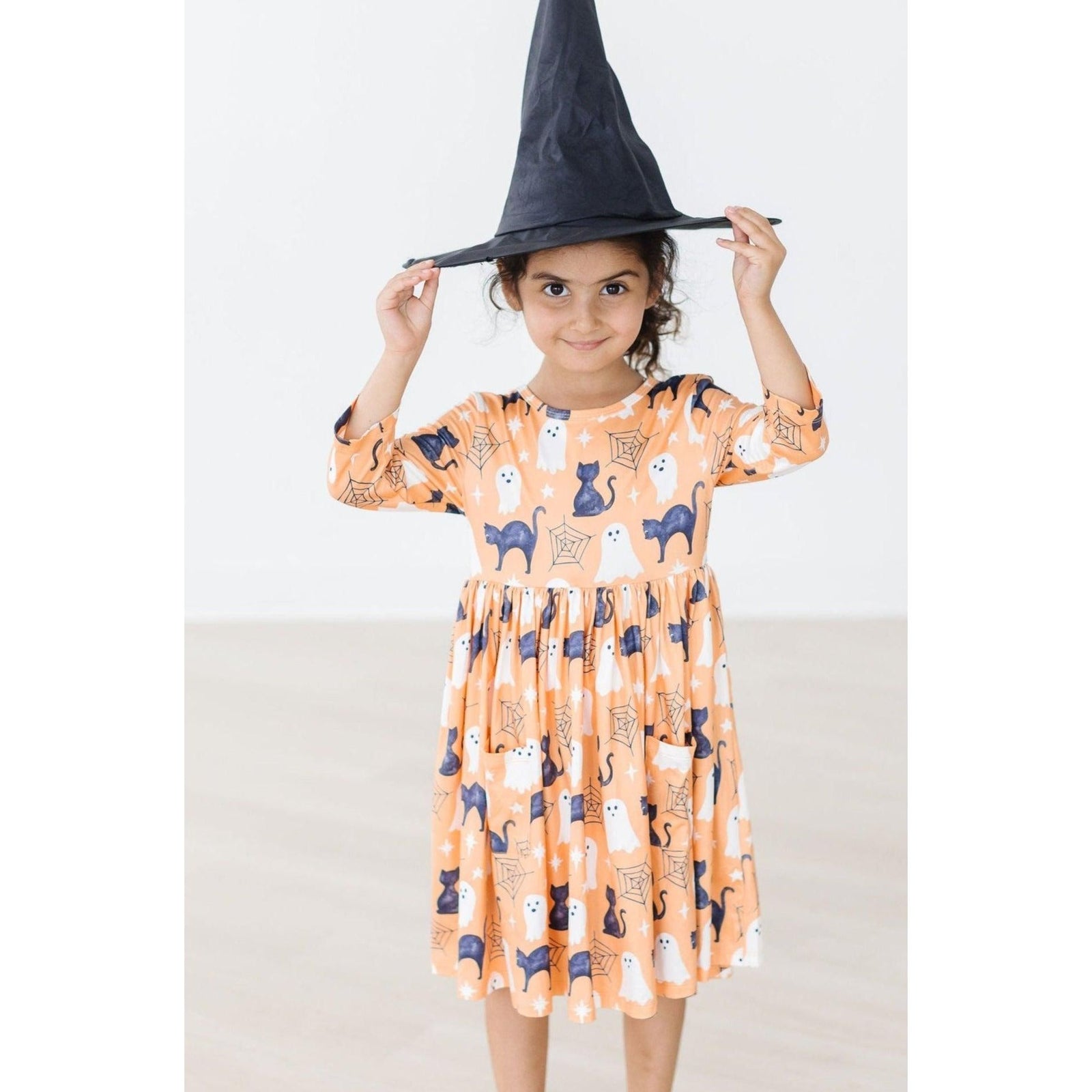 Spooky Kitty 3/4 Sleeve Pocket Twirl Dress