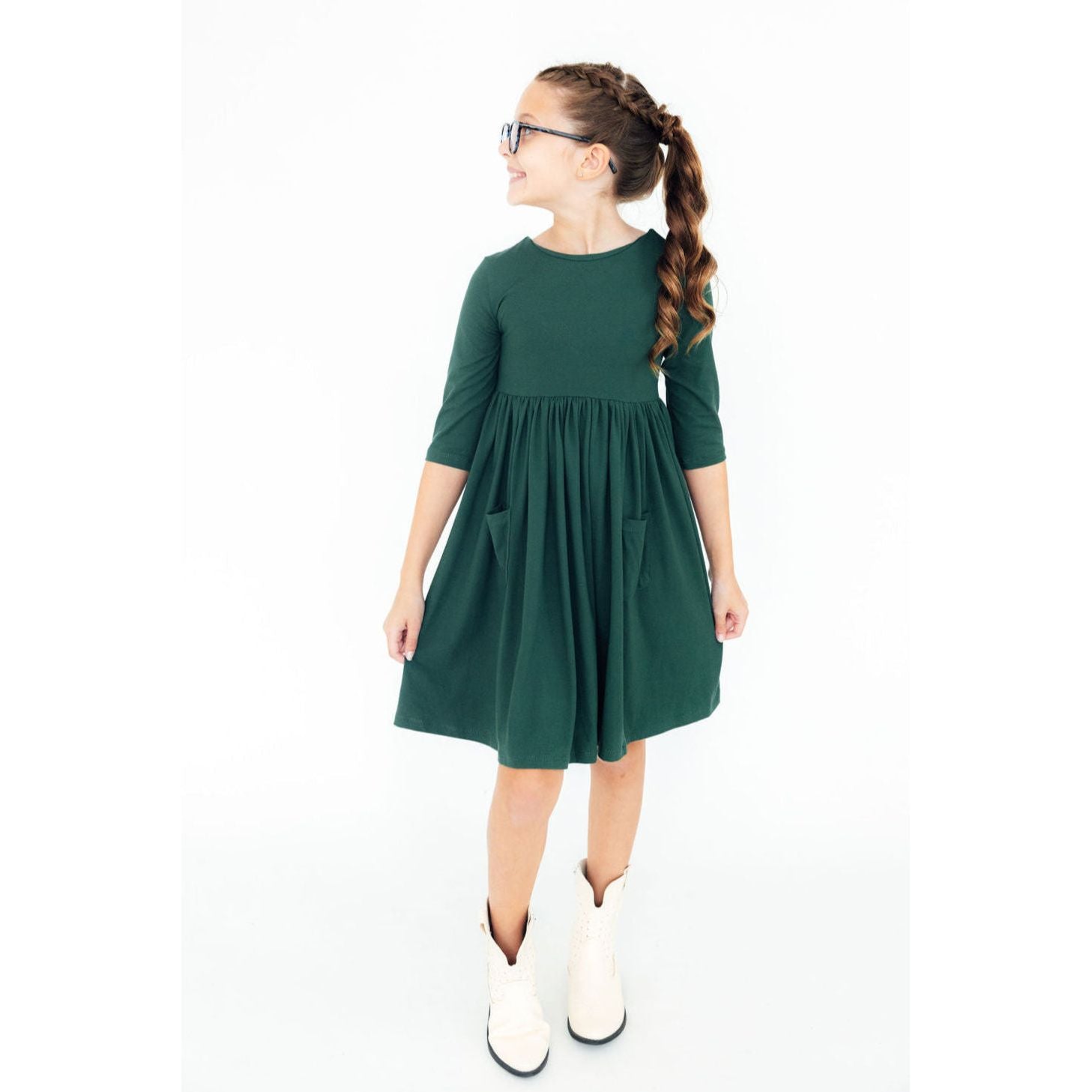 Spruce 3/4 Sleeve Pocket Twirl Dress