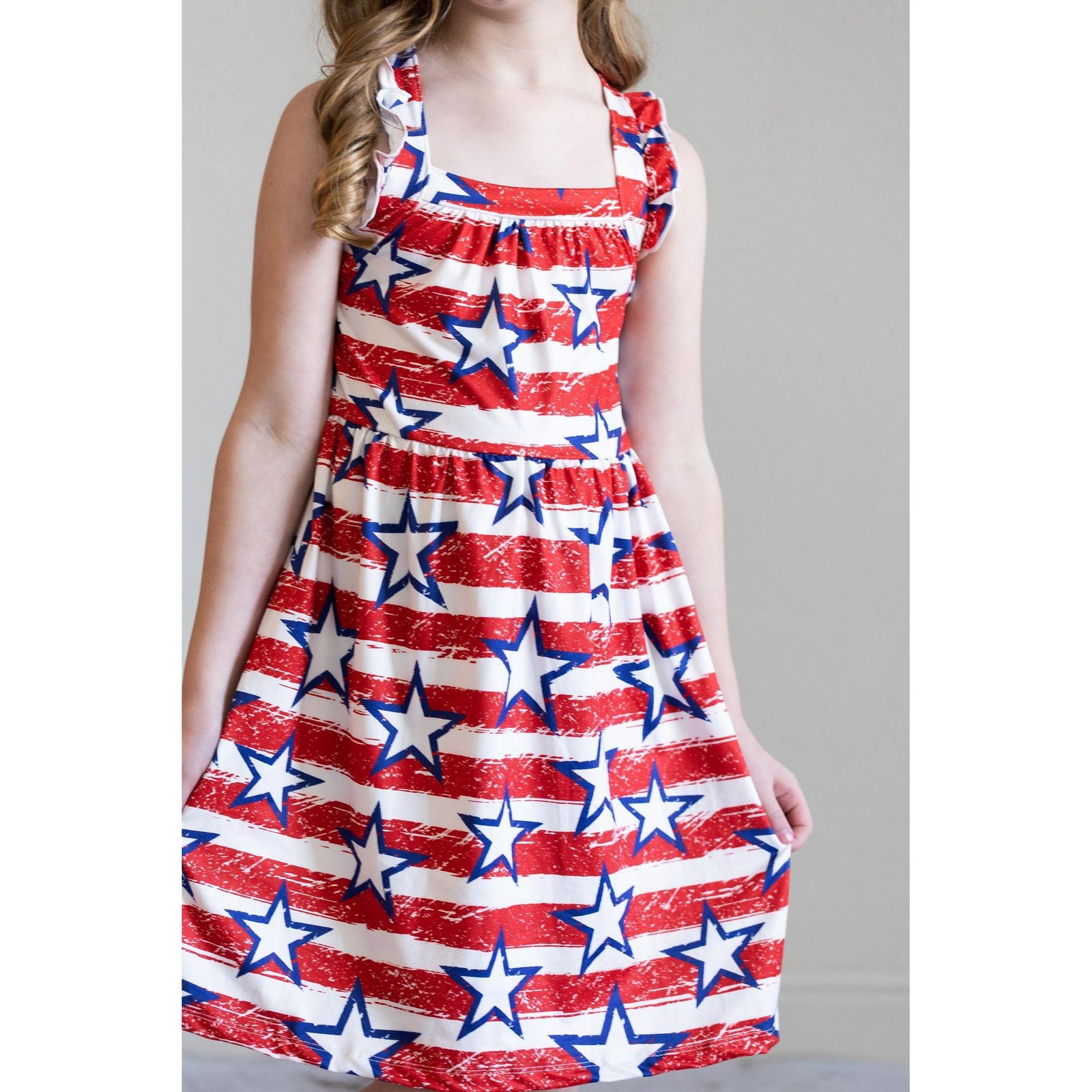 Stars & Stripes Ruffle Cross Back Dress