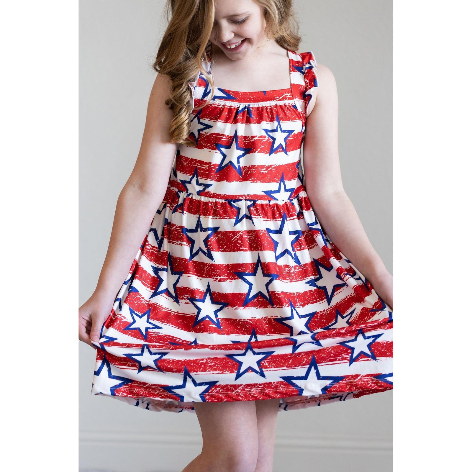 Stars & Stripes Ruffle Cross Back Dress