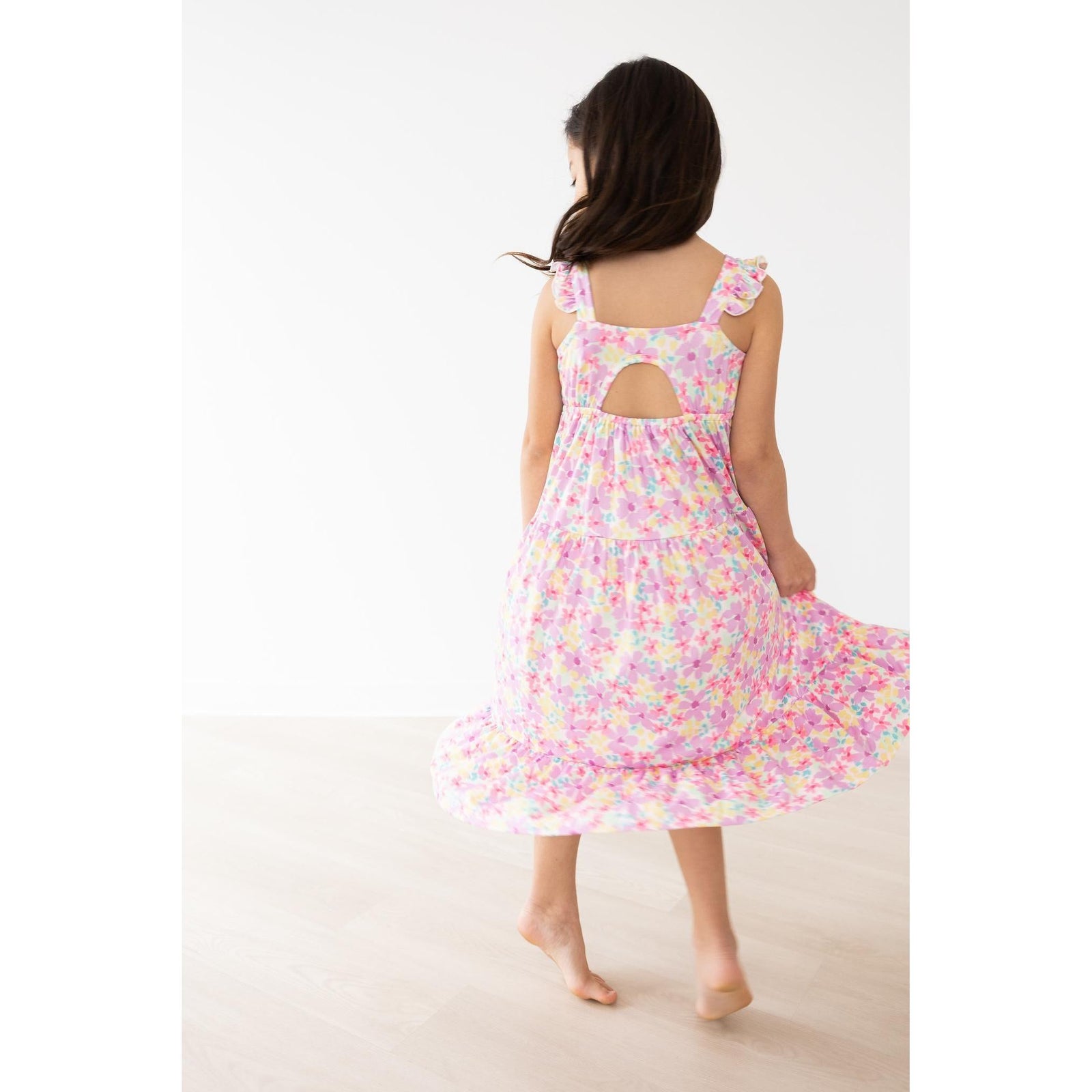Summer Watercolor Floral Ruffle Maxi Dress