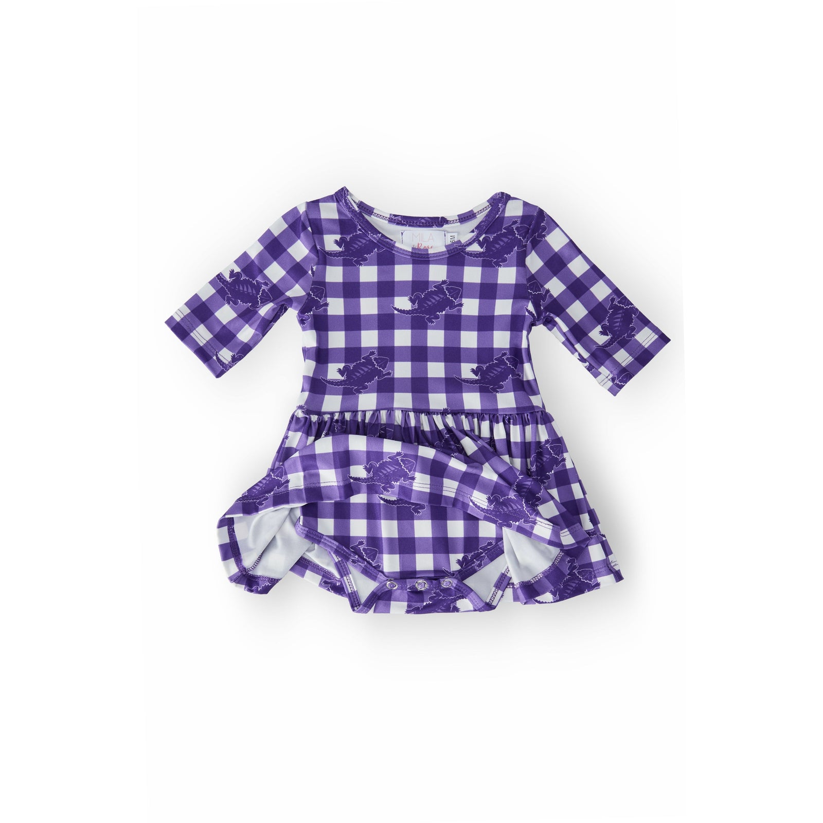 TCU Plaid Frog 3/4 Sleeve Twirl Bodysuit