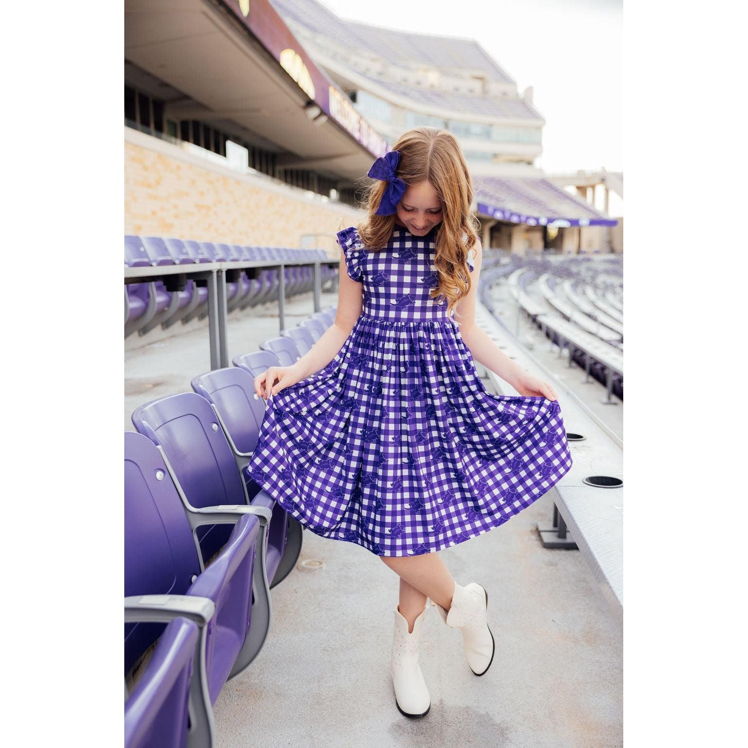 TCU Plaid Frog Flutter Twirl Dress