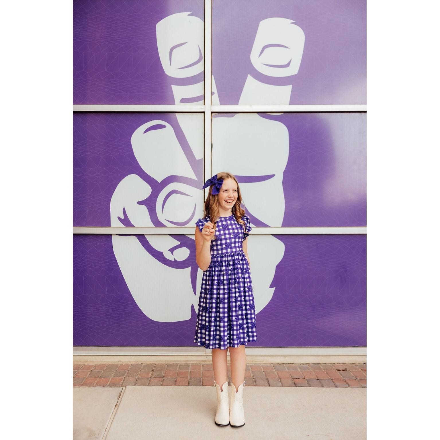 TCU Plaid Frog Flutter Twirl Dress