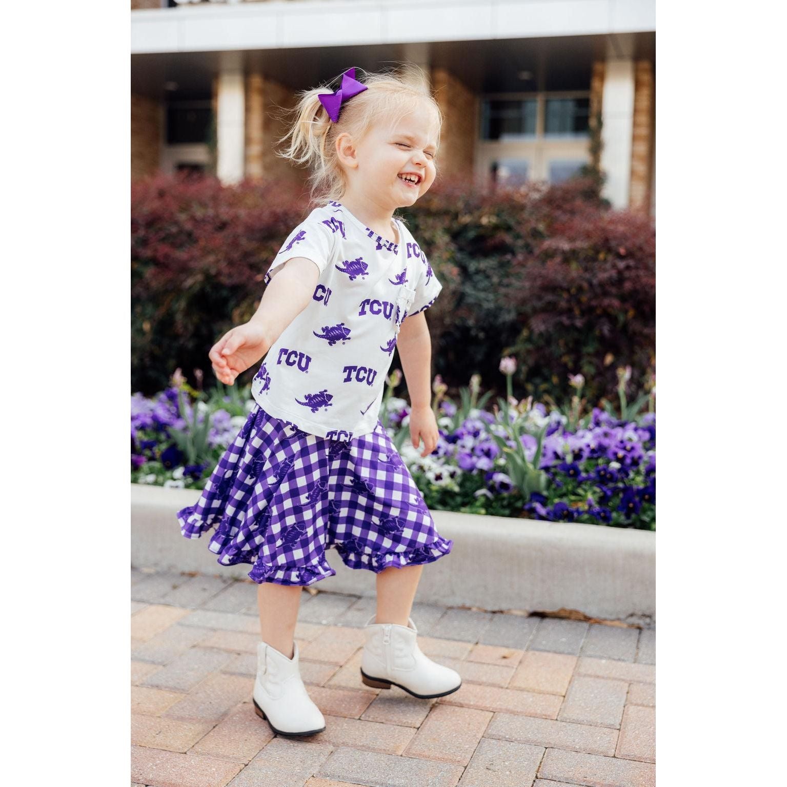 TCU Plaid Frog Ruffle Twirl Skort