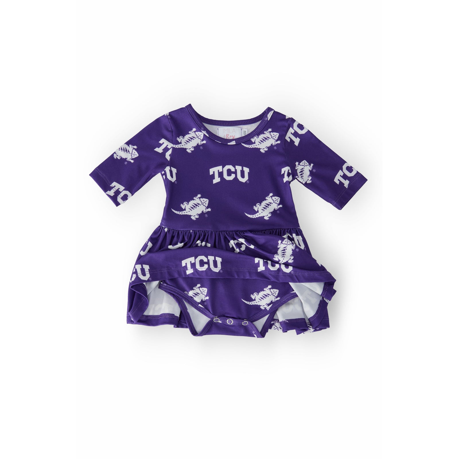 TCU Purple Frog 3/4 Sleeve Twirl Bodysuit