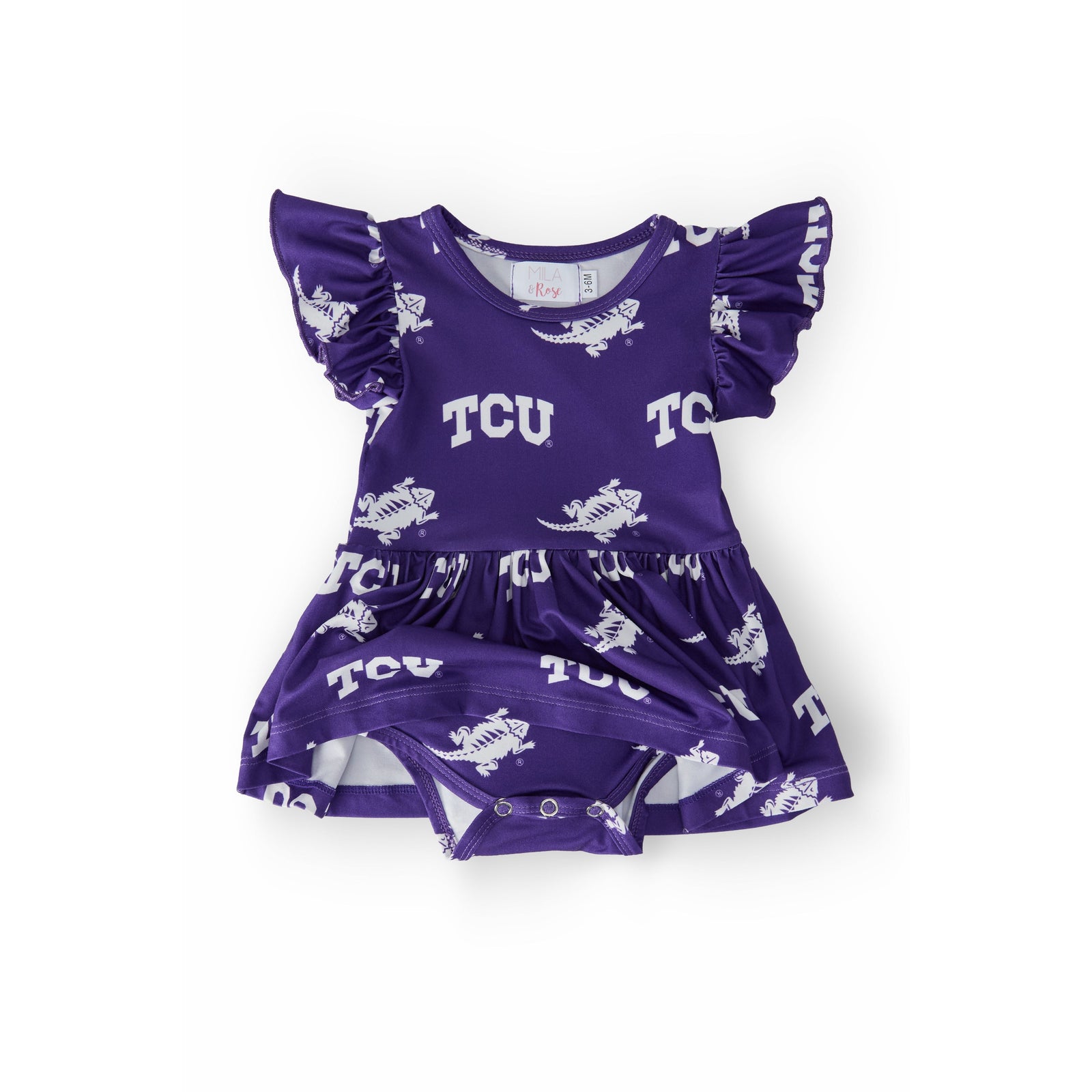 TCU Purple Frog Flutter Twirl Bodysuit