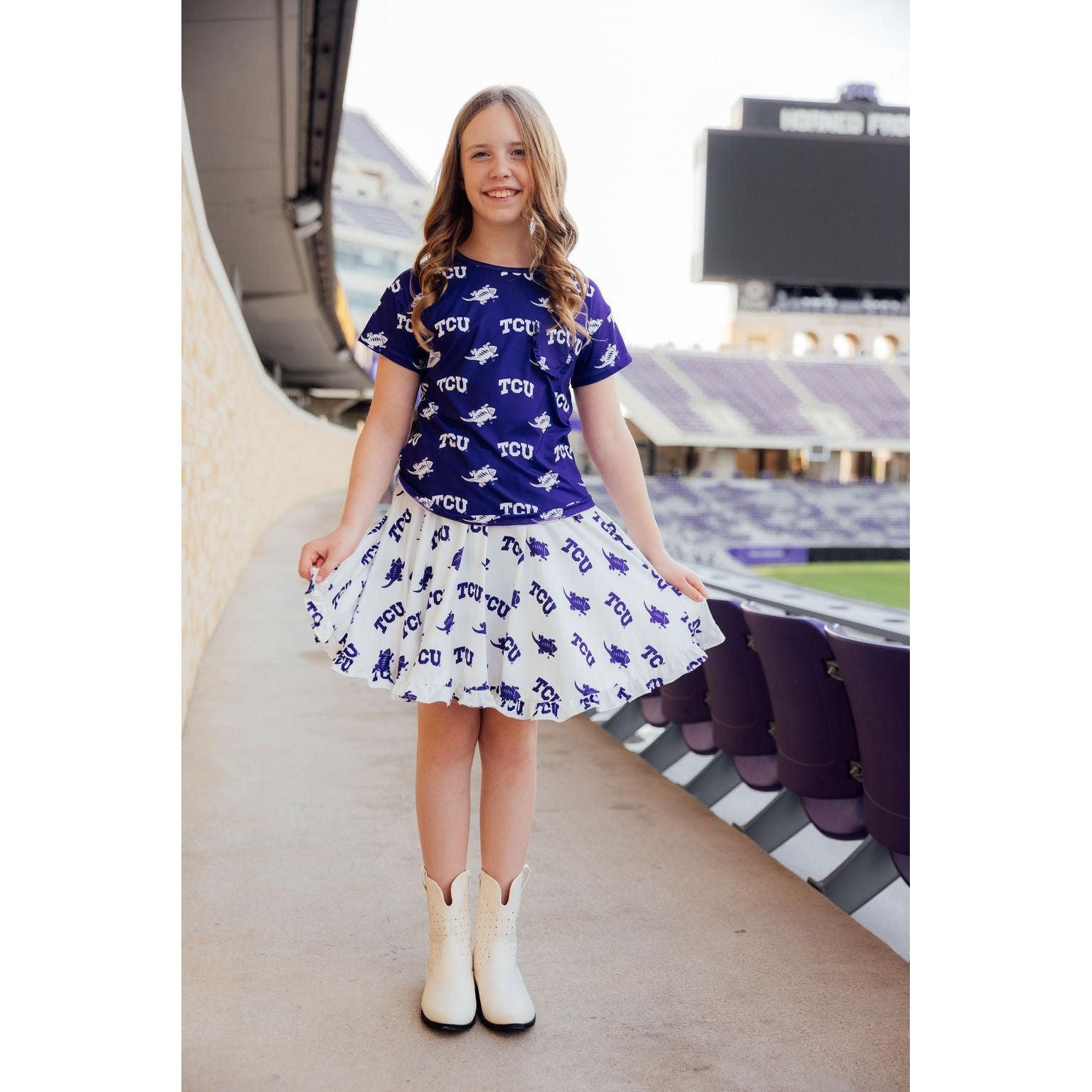 TCU Purple Frog Ruffle Pocket Tee