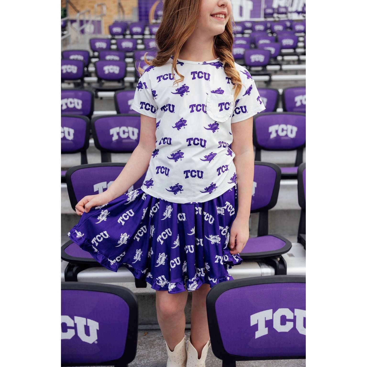 TCU Purple Frog Ruffle Twirl Skort