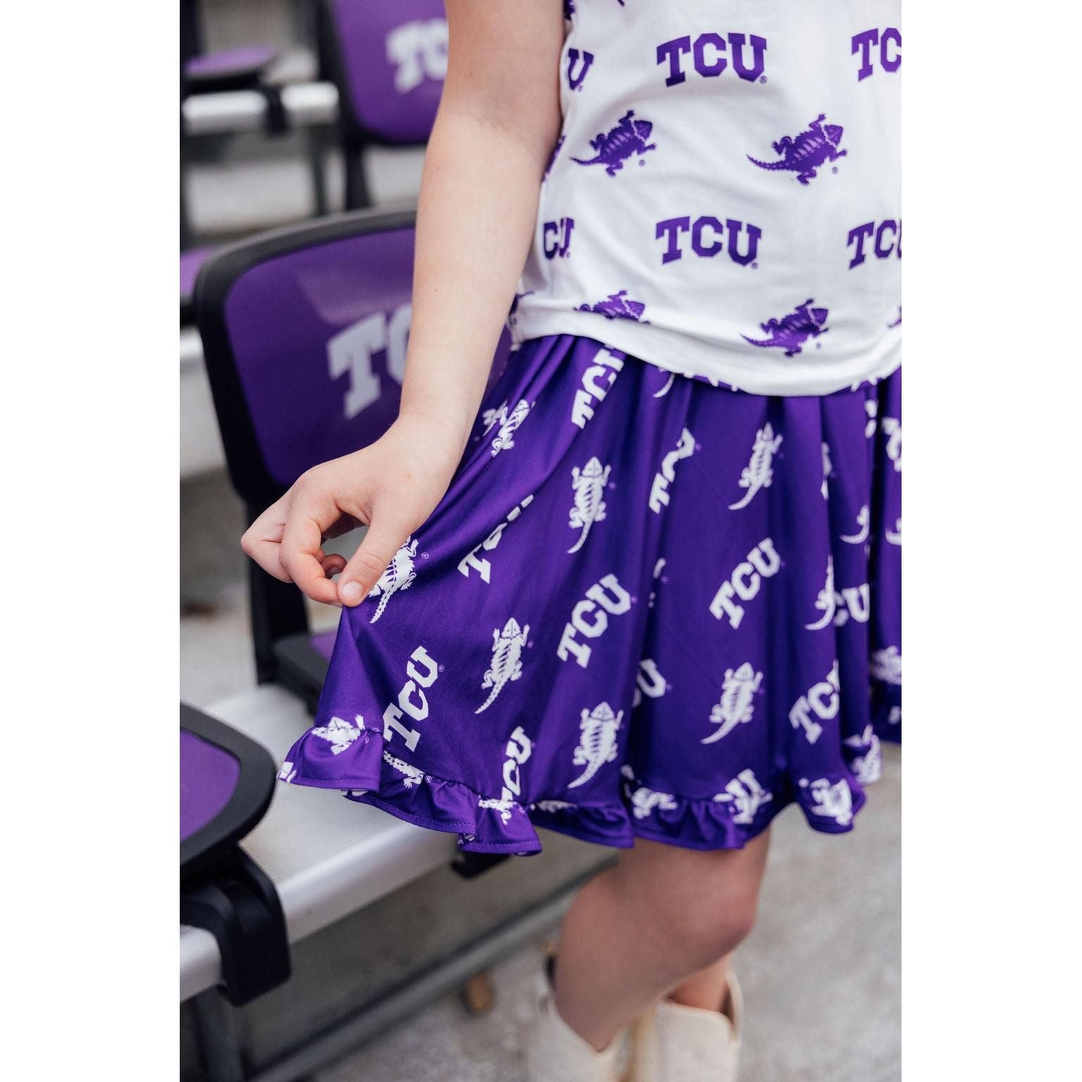 TCU Purple Frog Ruffle Twirl Skort