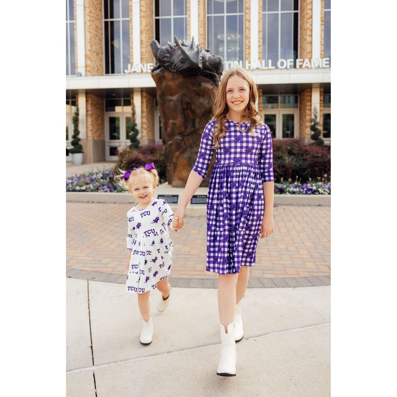 TCU White Frog 3/4 Sleeve Pocket Twirl Dress