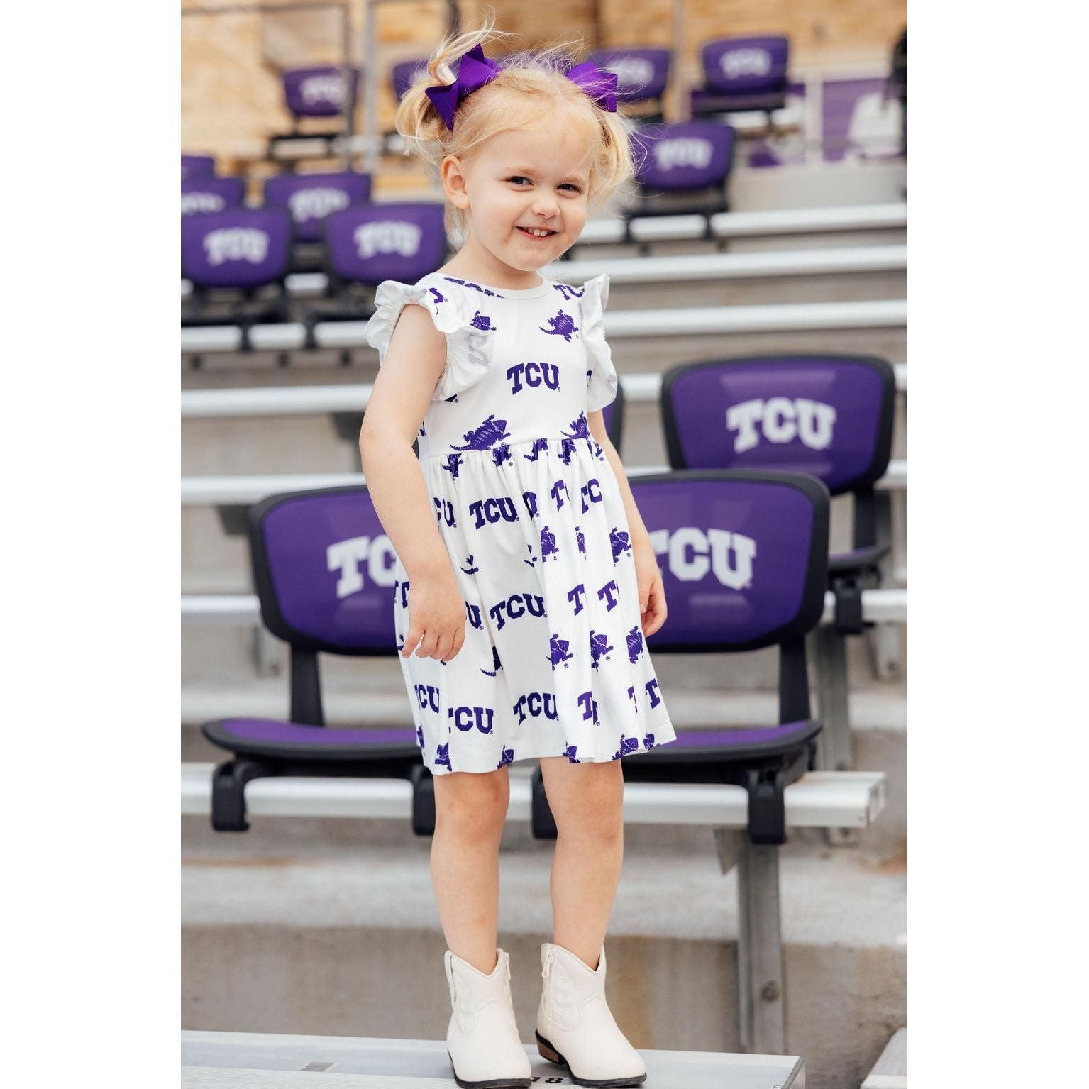TCU White Frog Flutter Twirl Dress
