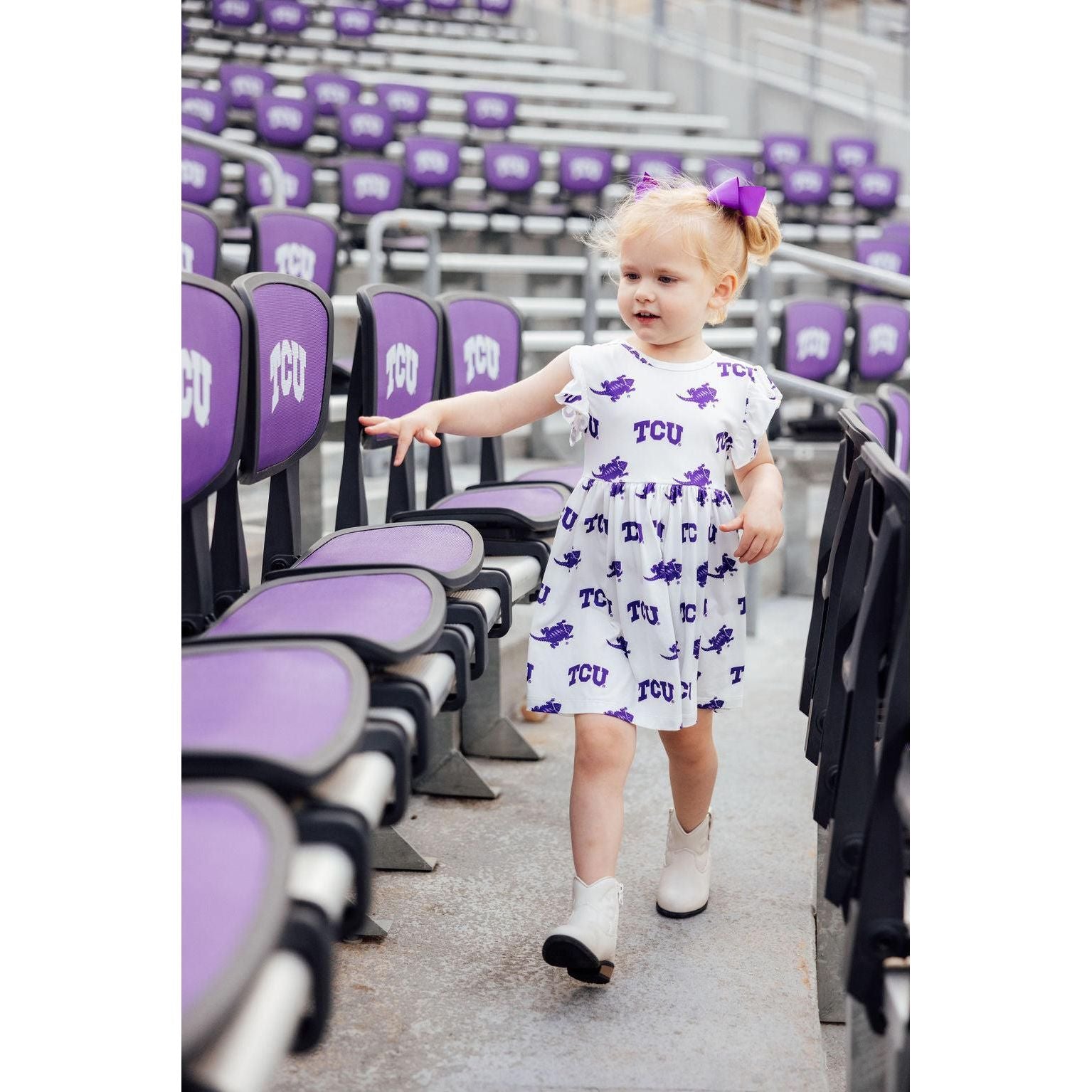 TCU White Frog Flutter Twirl Dress