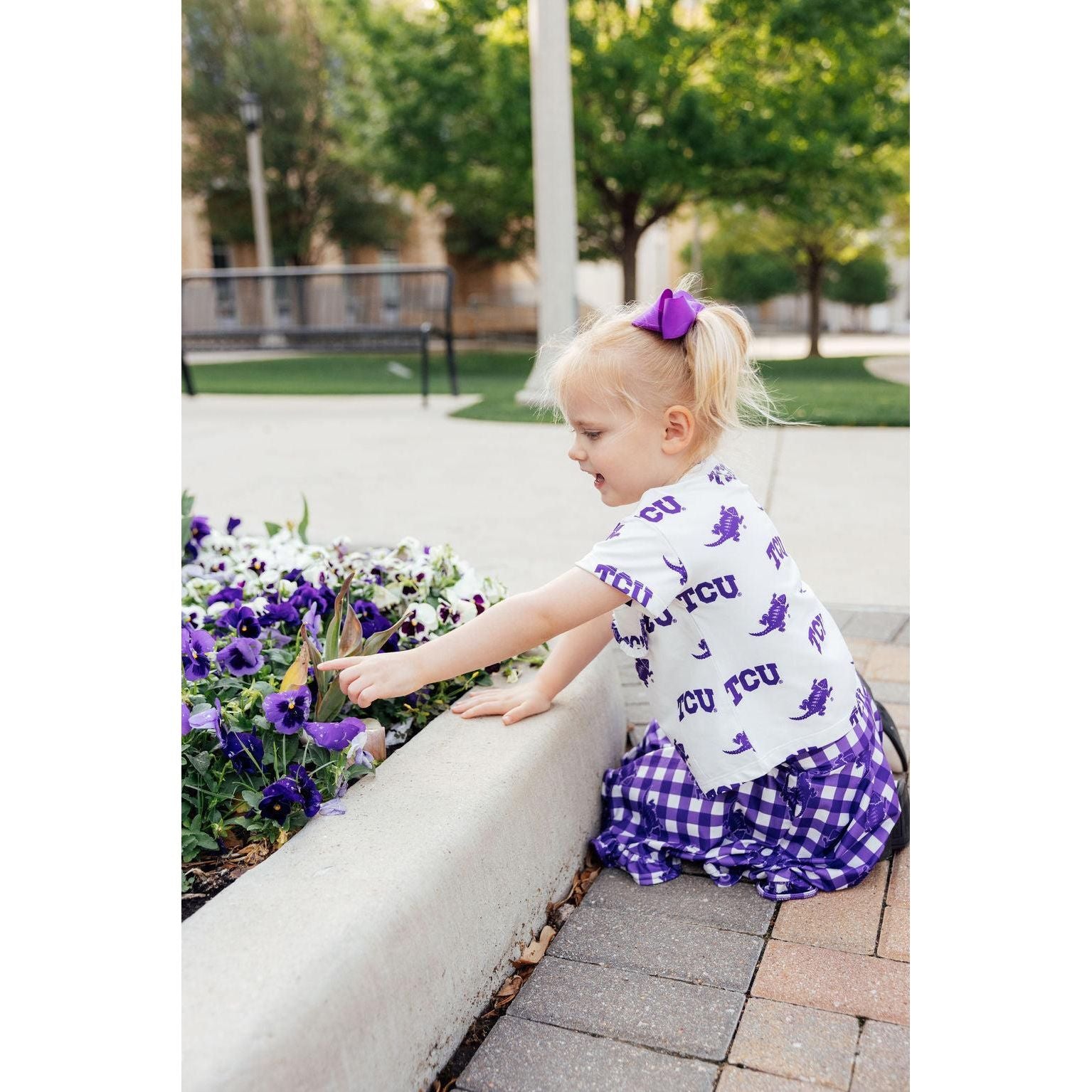 TCU White Frog Ruffle Pocket Tee