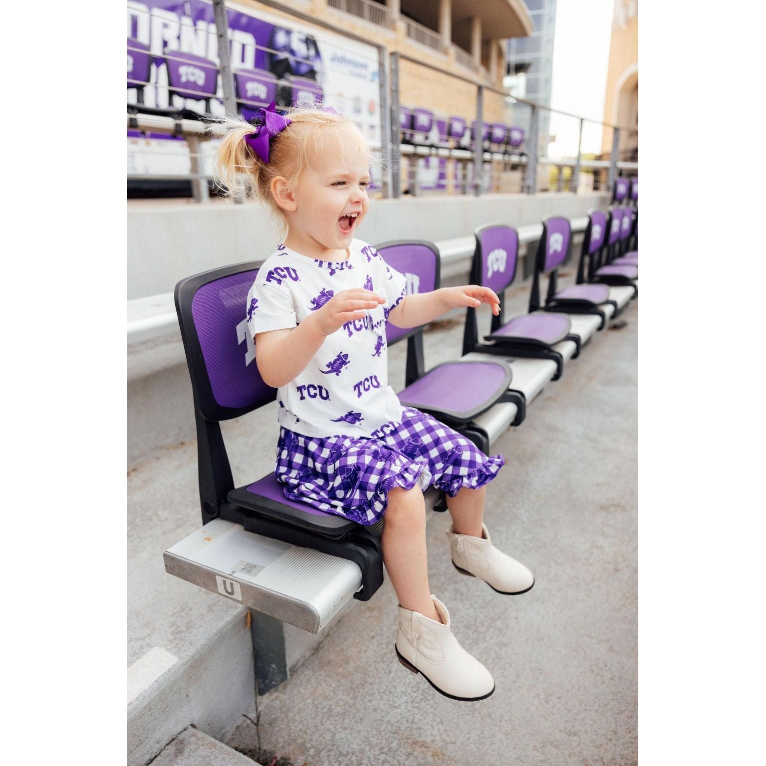 TCU White Frog Ruffle Pocket Tee