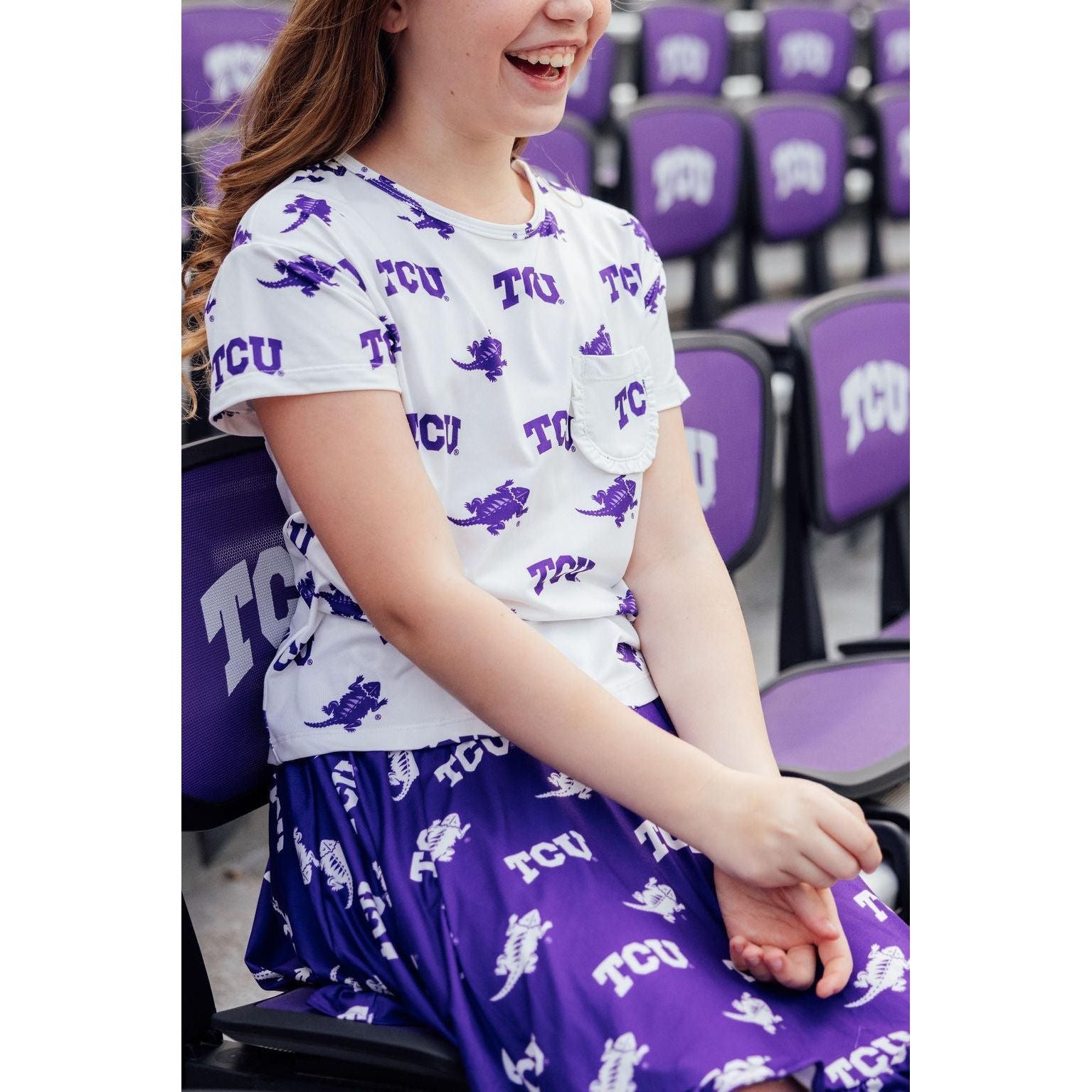 TCU White Frog Ruffle Pocket Tee