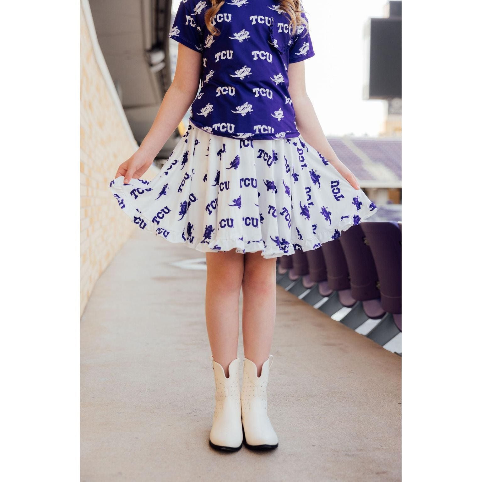 TCU White Frog Ruffle Twirl Skort