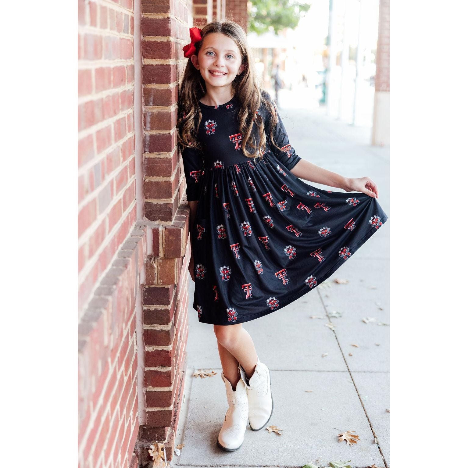 Texas Tech Black Raider Red 3/4 Sleeve Pocket Twirl Dress