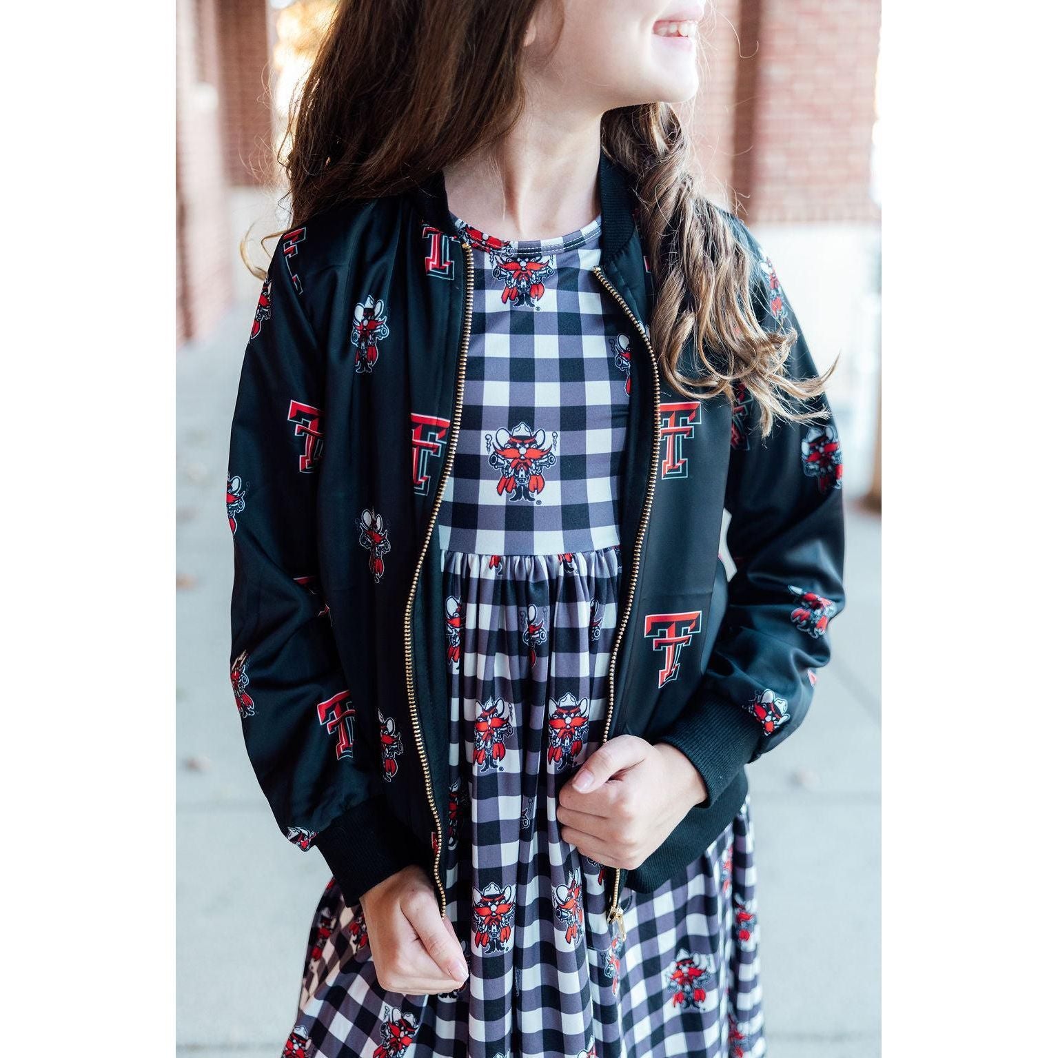 Texas Tech Plaid Raider Red 3/4 Sleeve Pocket Twirl Dress