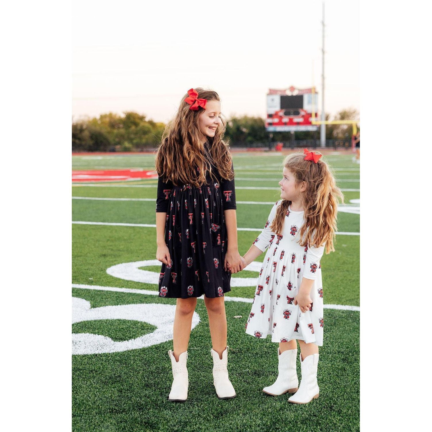 Texas Tech White Raider Red 3/4 Sleeve Pocket Twirl Dress