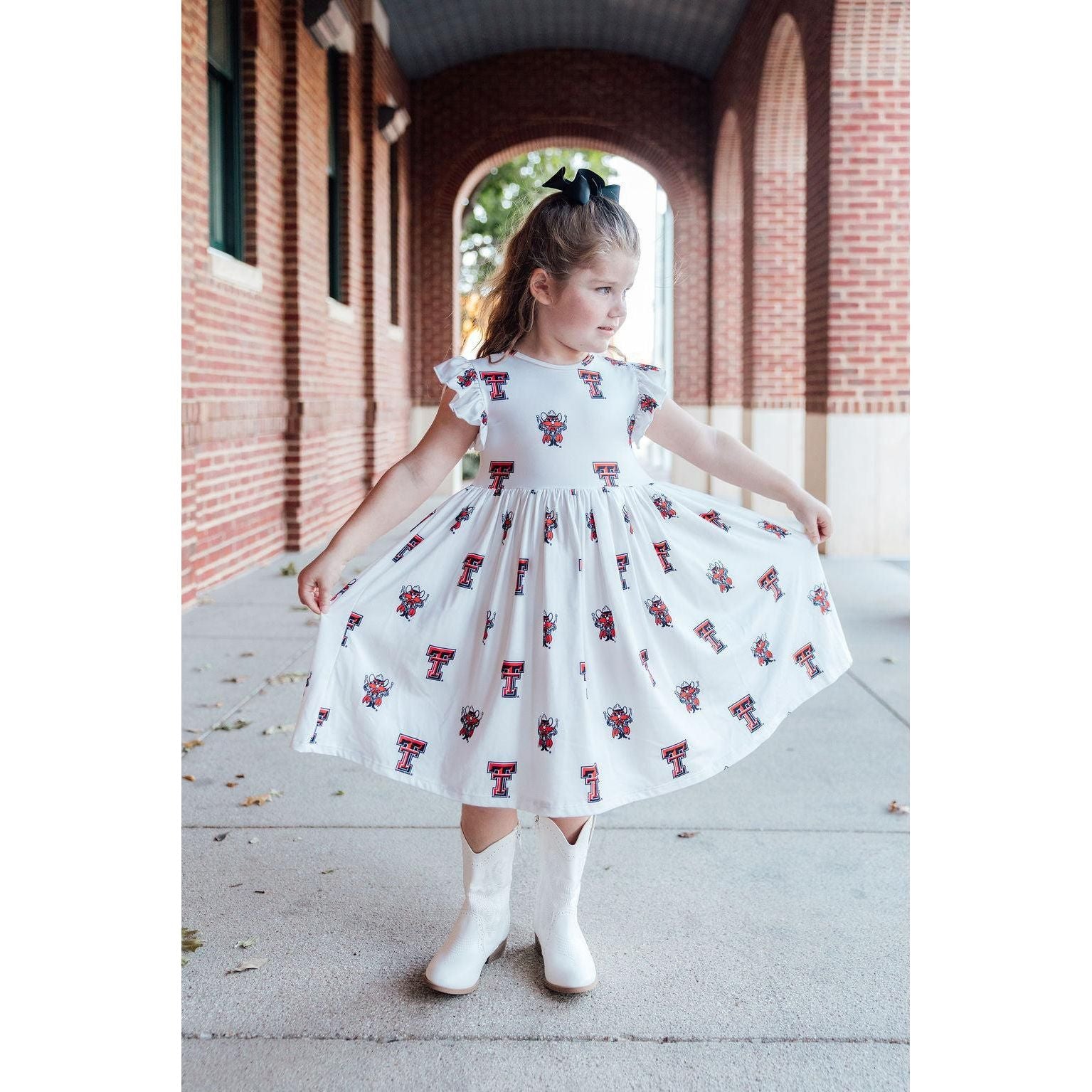 Texas Tech White Raider Red Flutter Twirl Dress