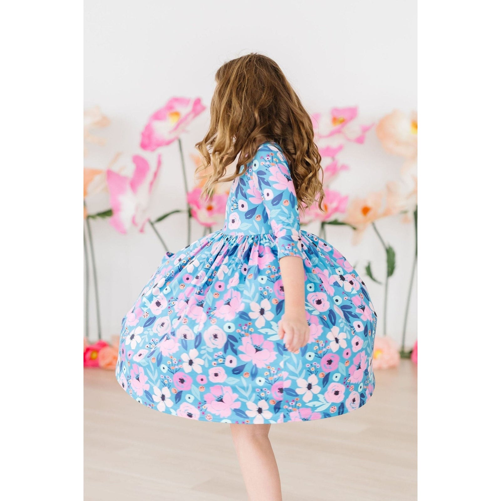 Twirling in Teal 3/4 Sleeve Pocket Twirl Dress