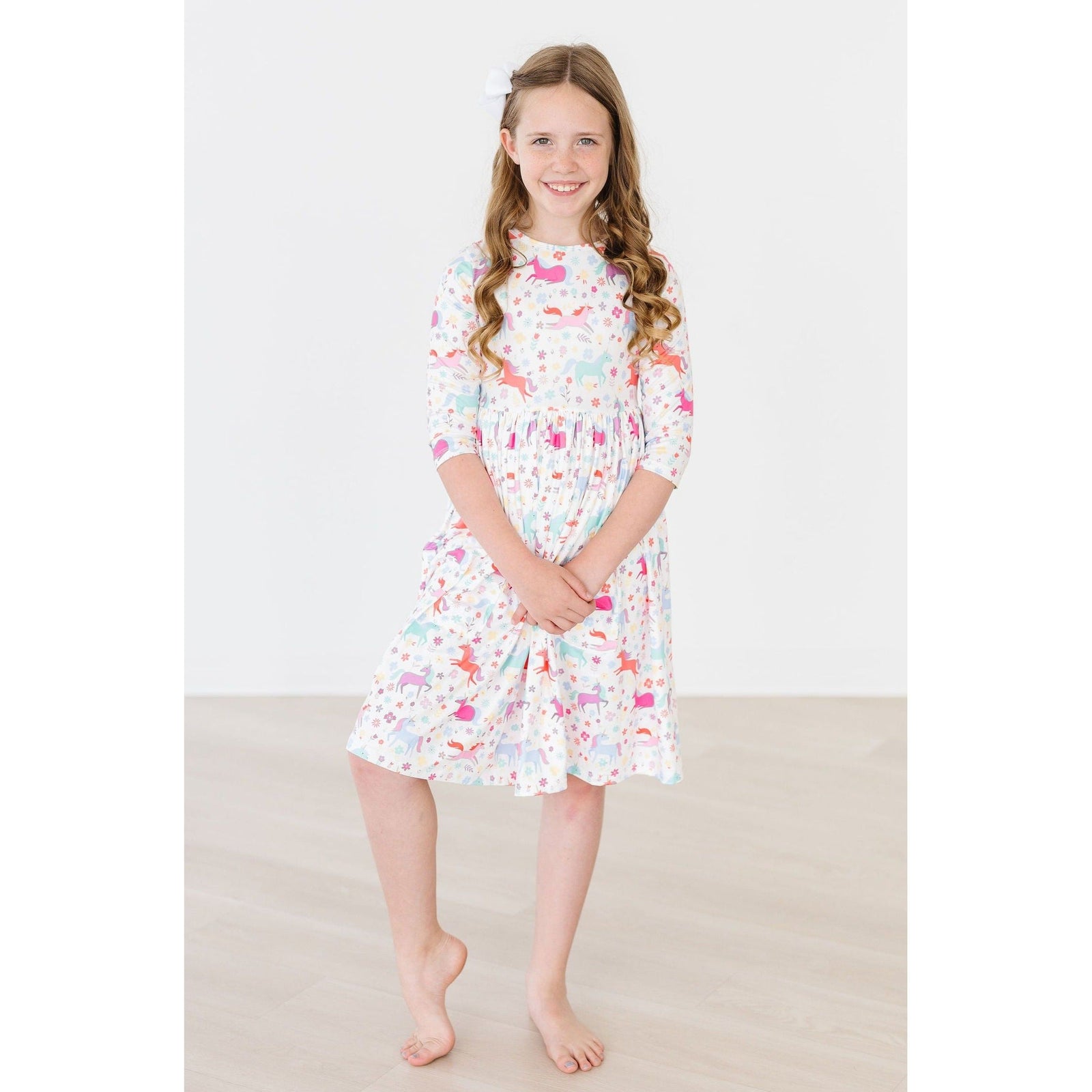 Unicorn Wish 3/4 Sleeve Pocket Twirl Dress