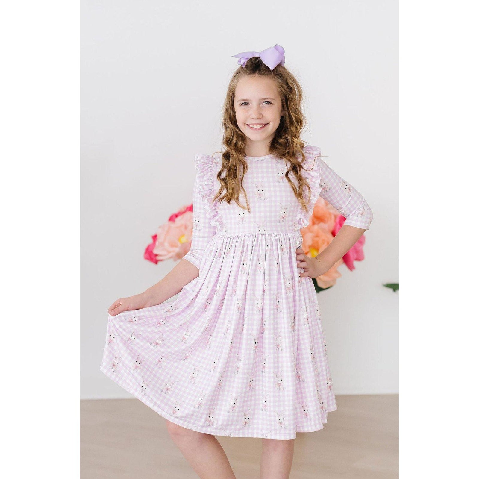 Baby Bunnies 3/4 Sleeve Ruffle Twirl Dress
