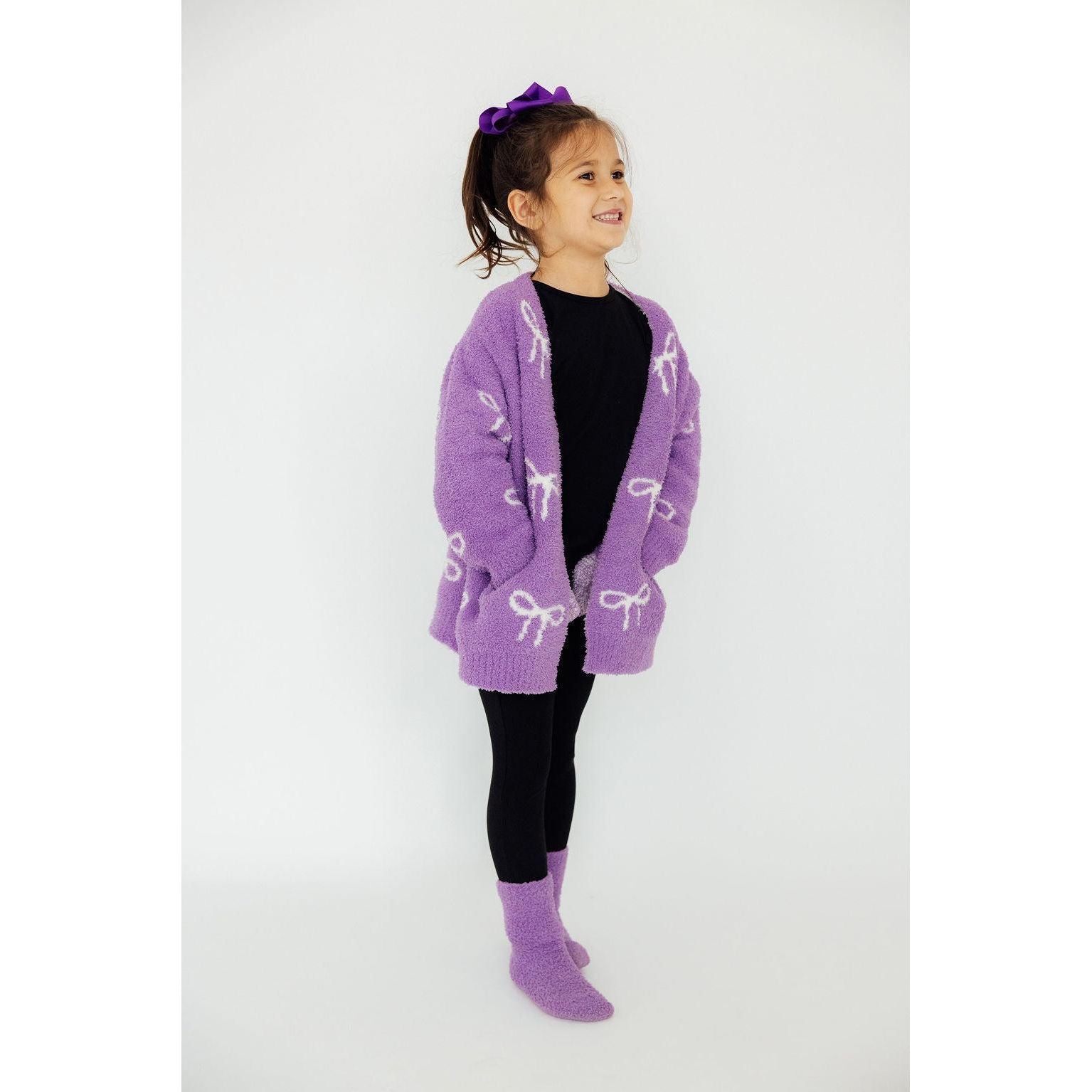 Lilac/Coconut Bow Cozy Cardigan