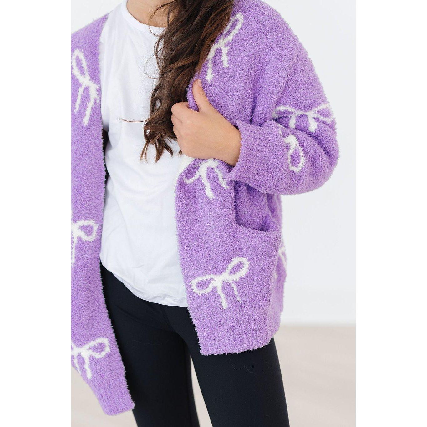 Lilac/Coconut Bow Cozy Cardigan