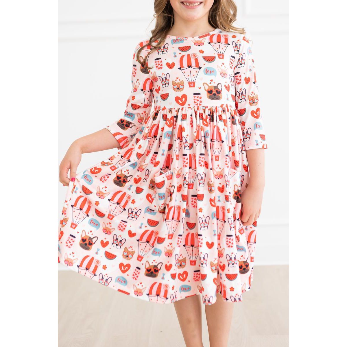 Puppy Love 3/4 Sleeve Pocket Twirl Dress
