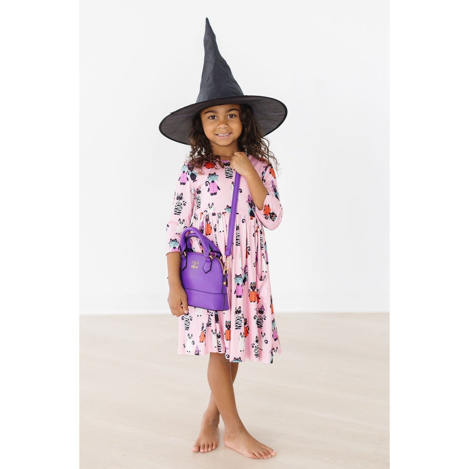 Purr-fectly Spooky 3/4 Sleeve Pocket Twirl Dress