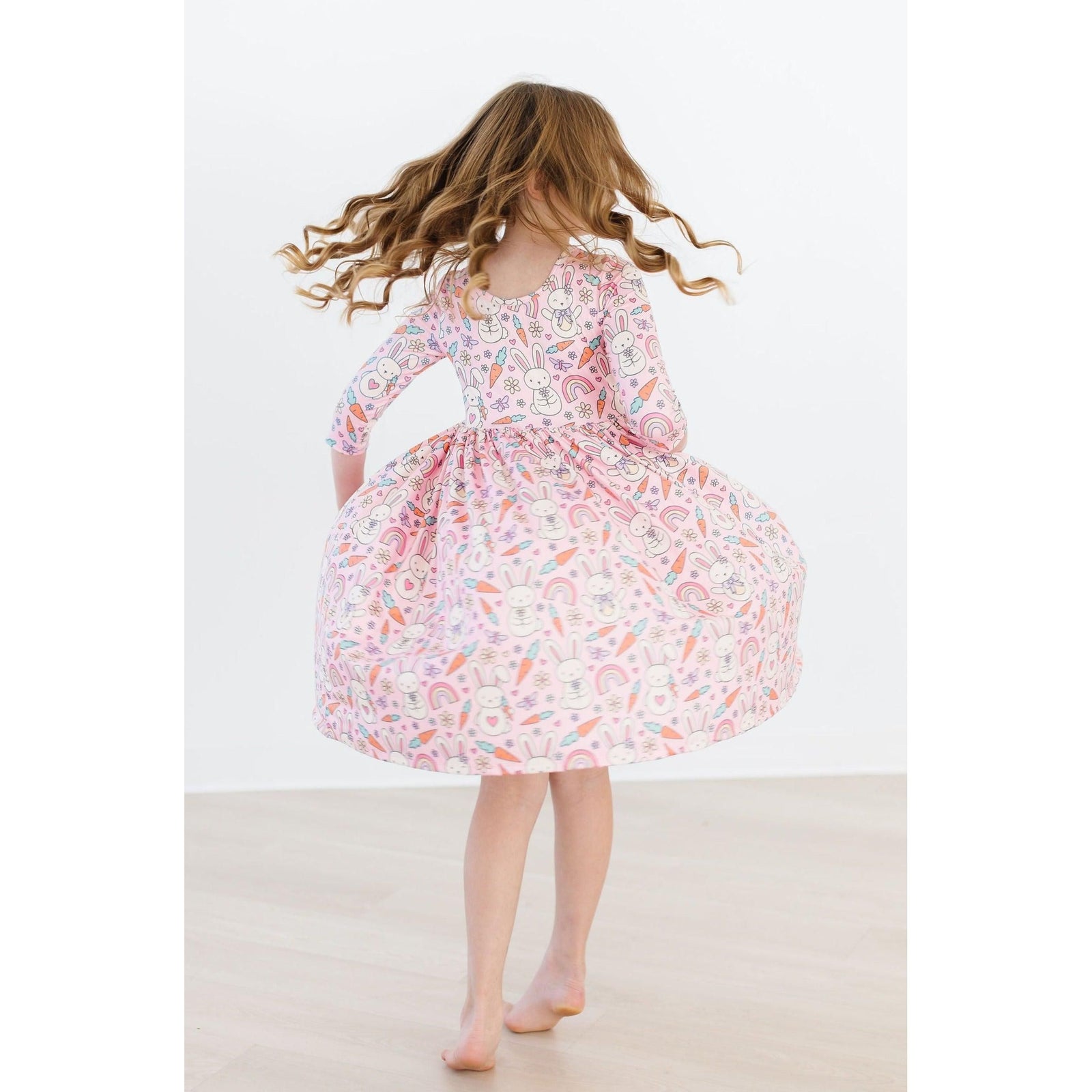 Springtime Bunnies 3/4 Sleeve Pocket Twirl Dress