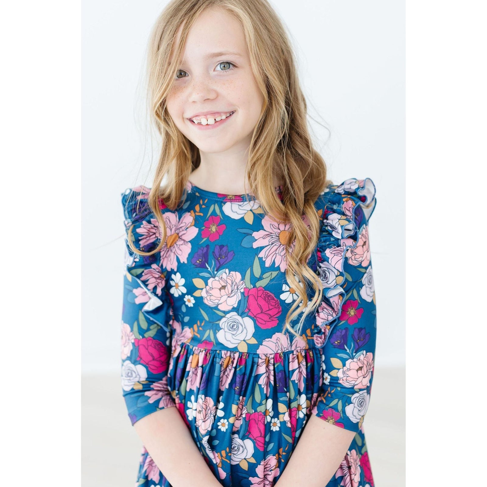 Vintage Garden 3/4 Sleeve Ruffle Twirl Dress