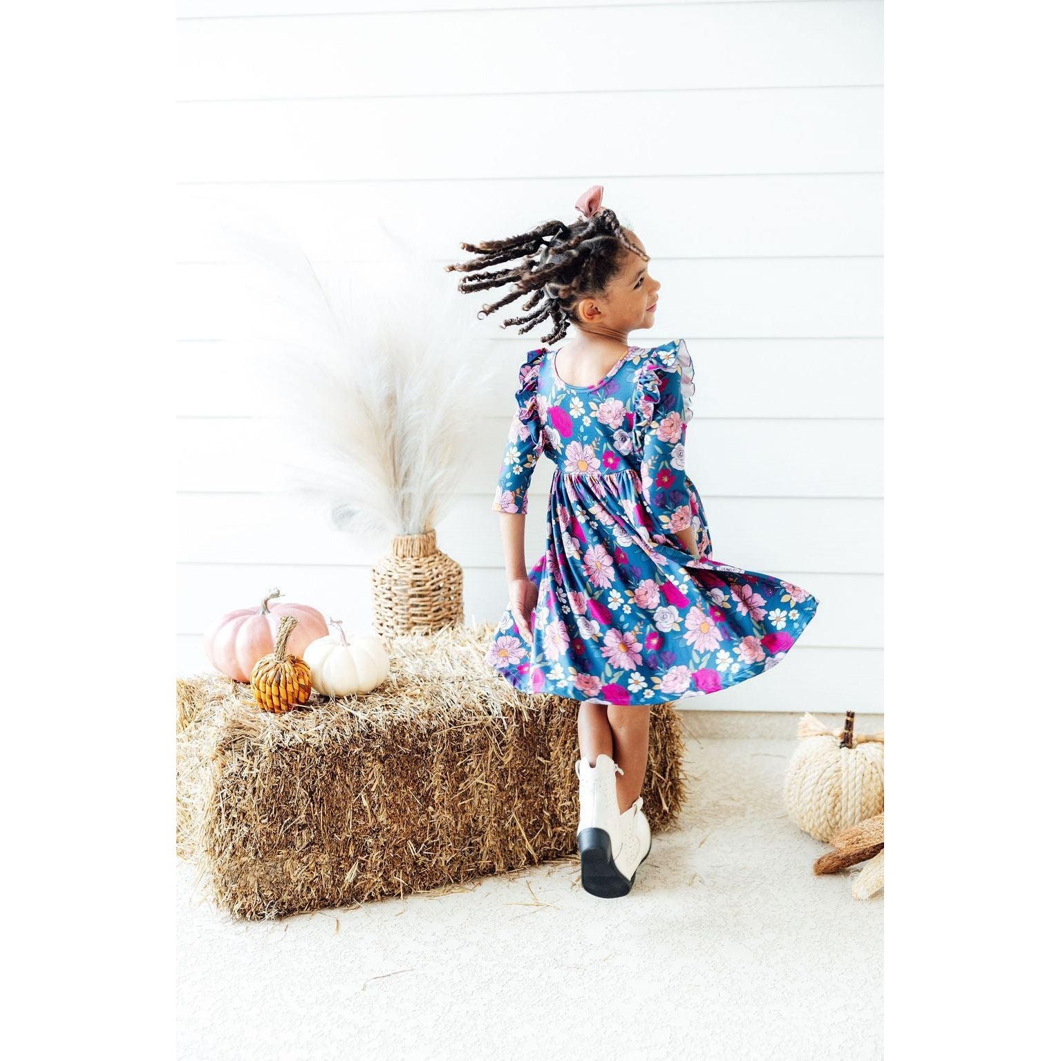 Vintage Garden 3/4 Sleeve Ruffle Twirl Dress