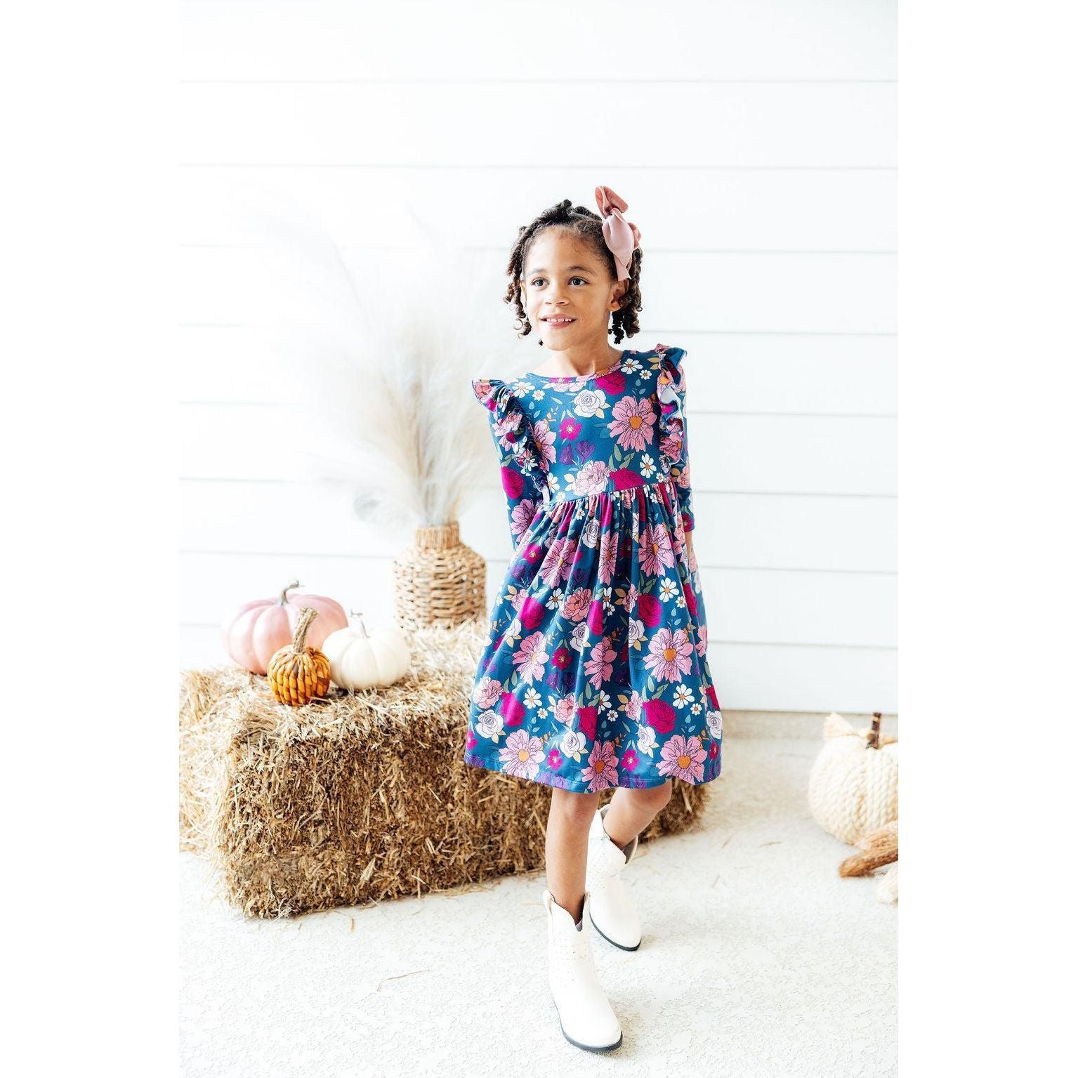 Vintage Garden 3/4 Sleeve Ruffle Twirl Dress