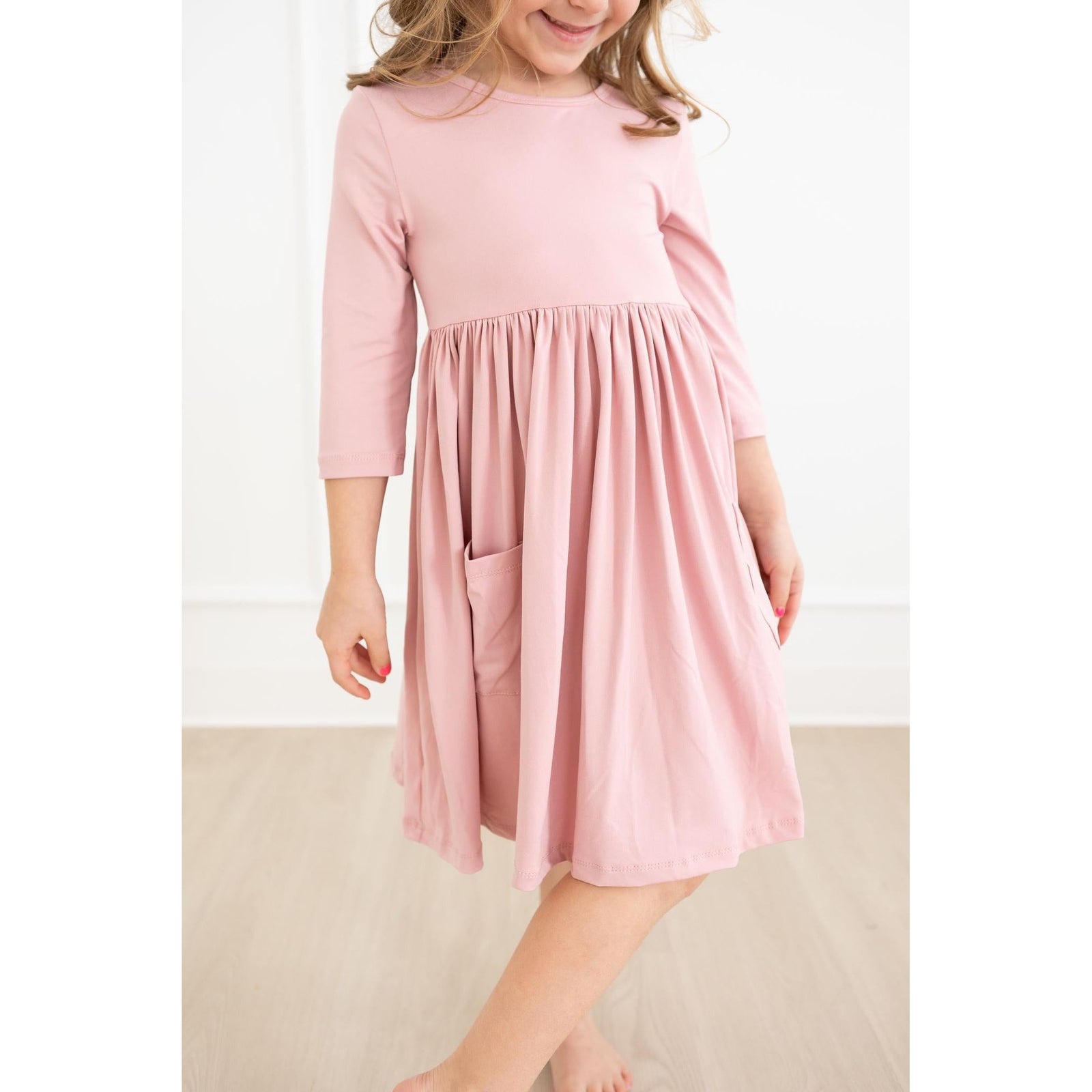 Vintage Pink 3/4 Sleeve Pocket Twirl Dress