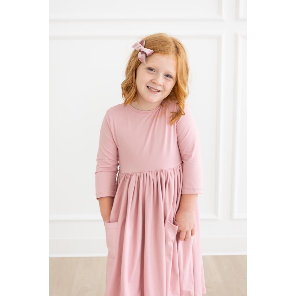 Vintage Pink 3/4 Sleeve Pocket Twirl Dress