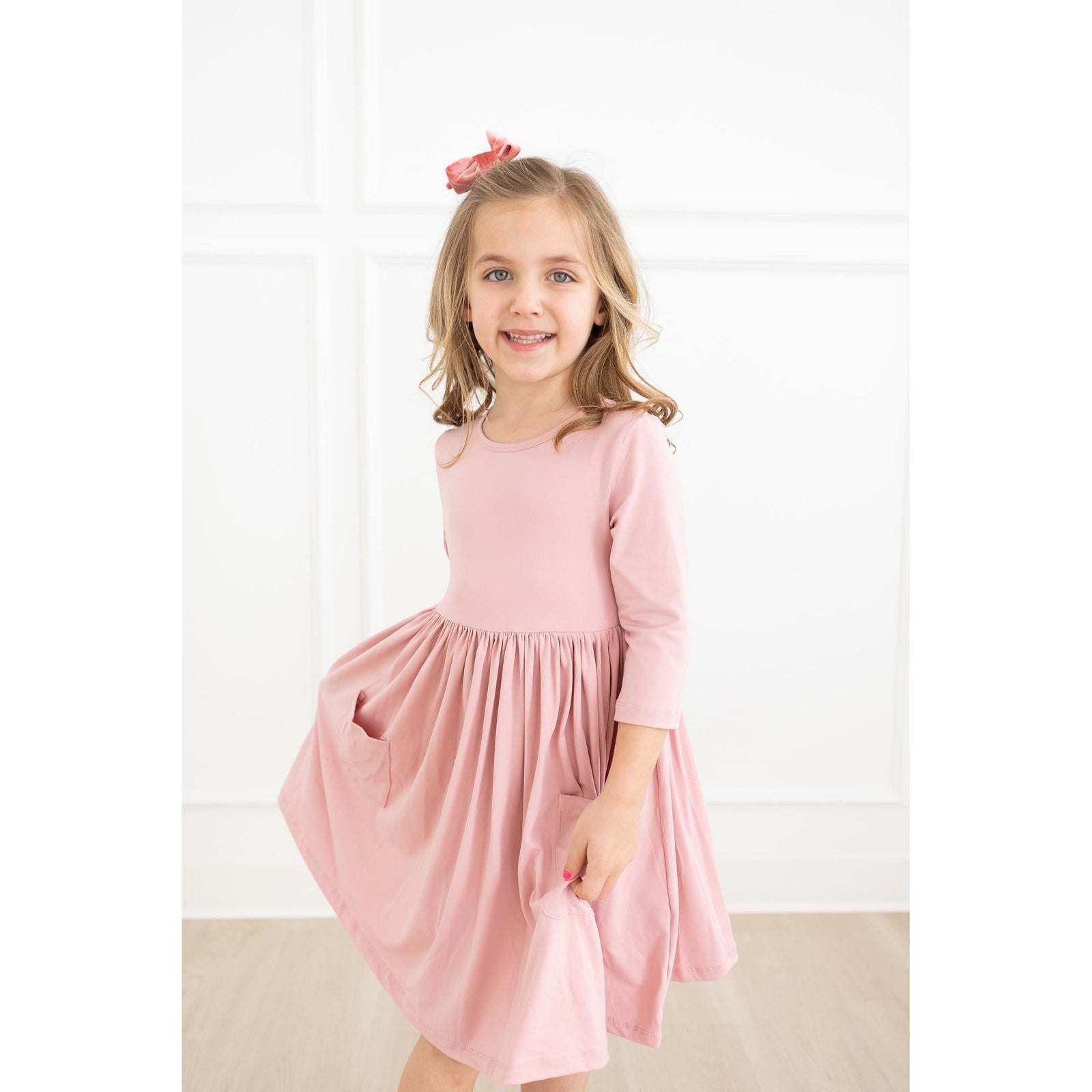 Vintage Pink 3/4 Sleeve Pocket Twirl Dress