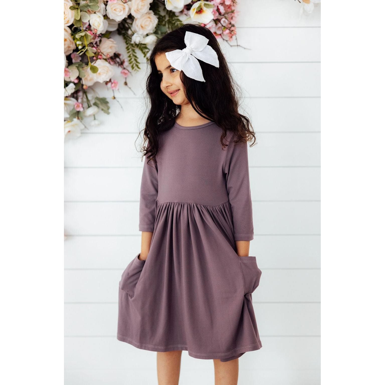 Vintage Violet 3/4 Sleeve Pocket Twirl Dress