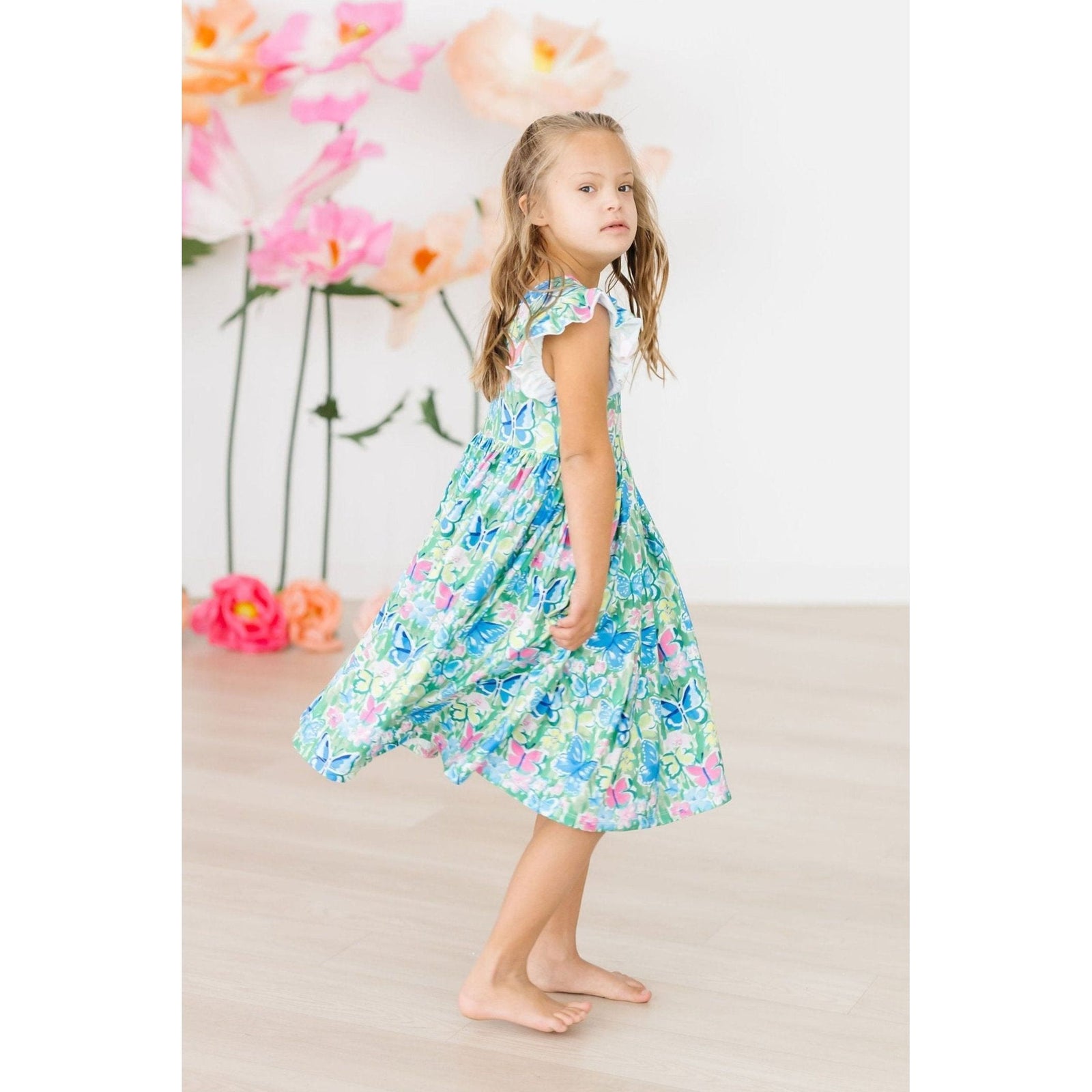 Watercolor Butterflies Flutter Sleeve Twirl Dress