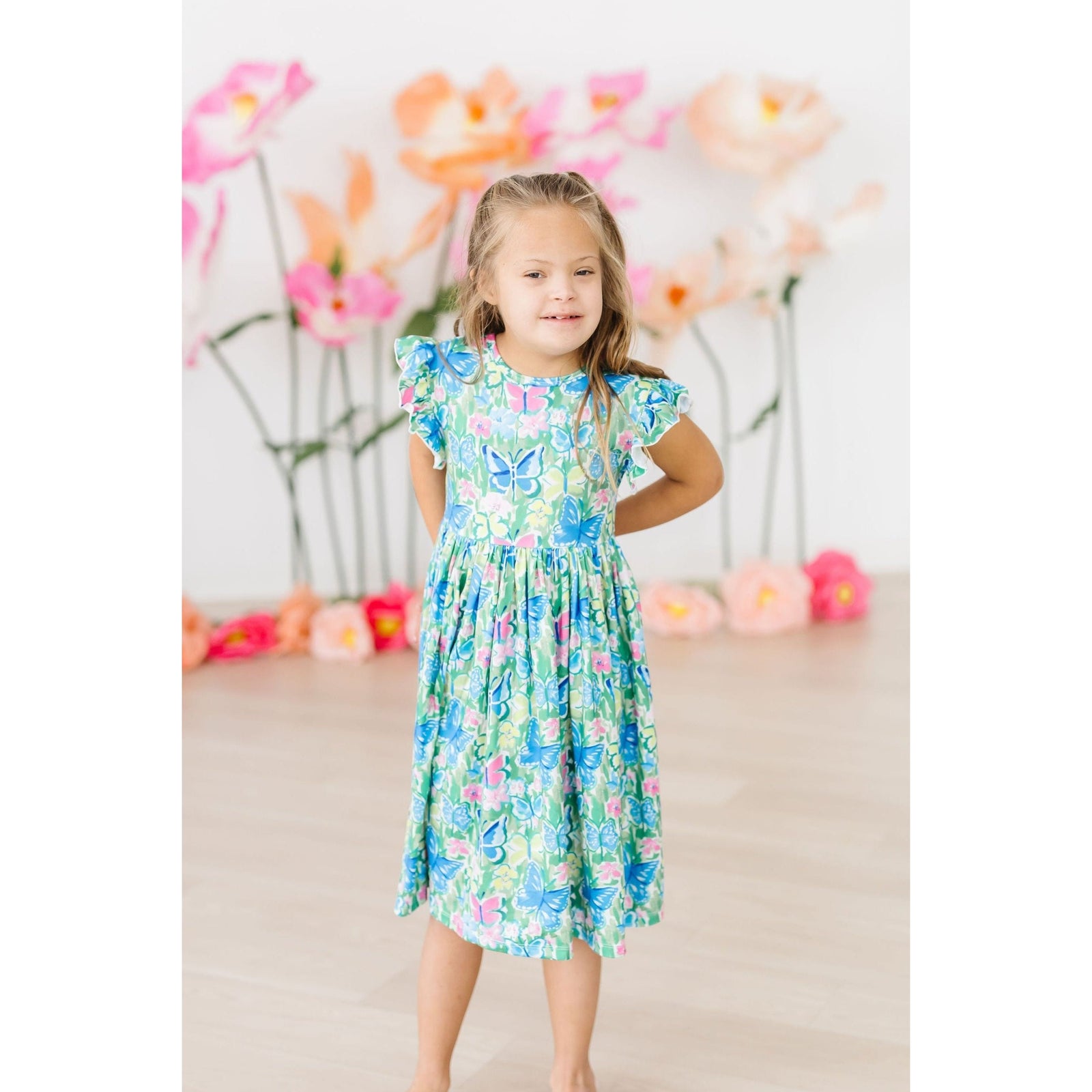 Watercolor Butterflies Flutter Sleeve Twirl Dress