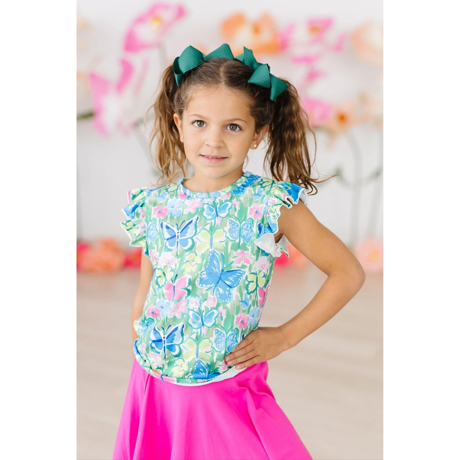 Watercolor Butterflies S/S Ruffle Tee