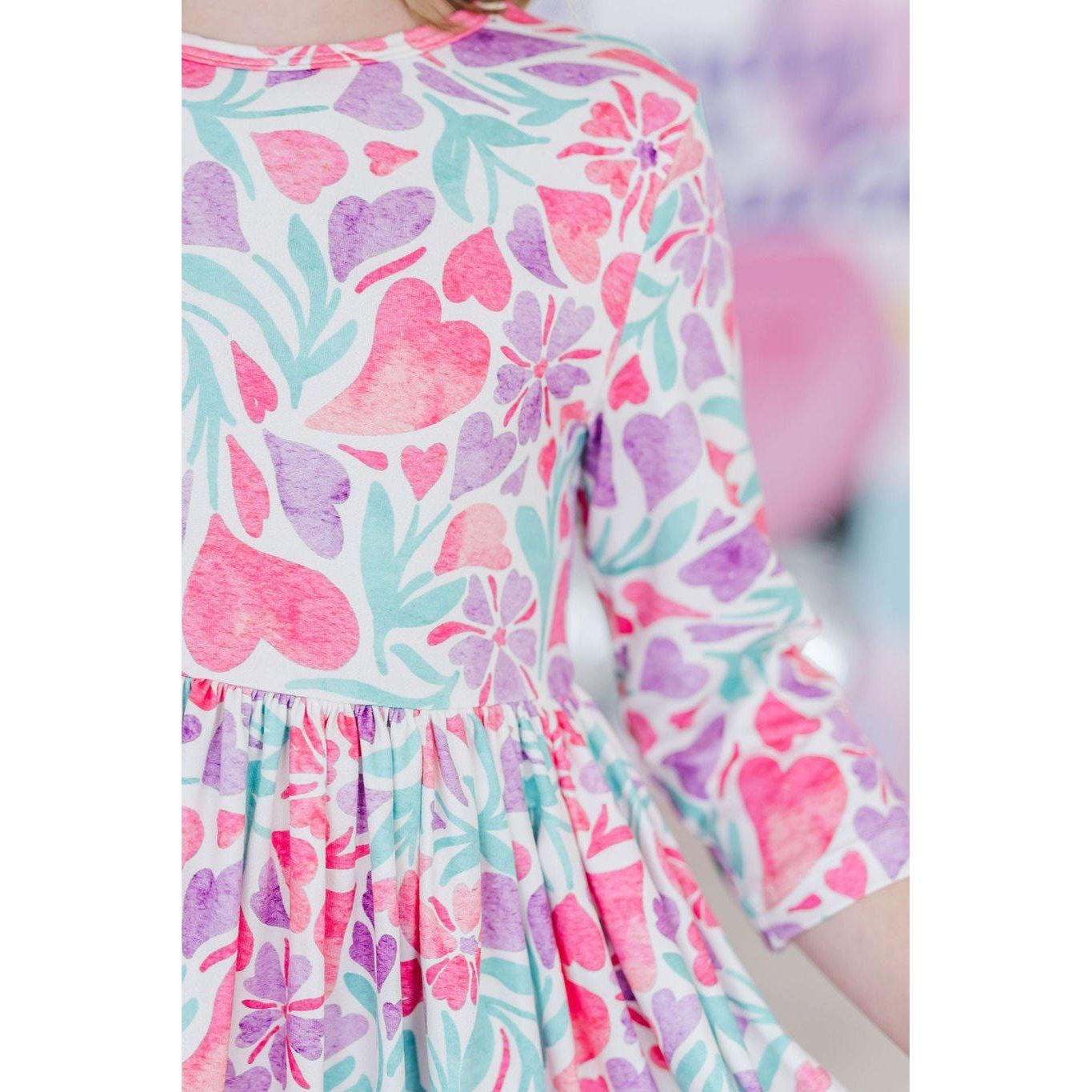 Watercolor Hearts 3/4 Sleeve Pocket Twirl Dress