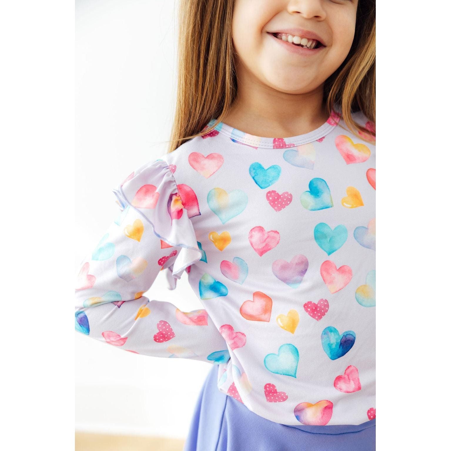 Watercolor Kisses L/S Ruffle Tee