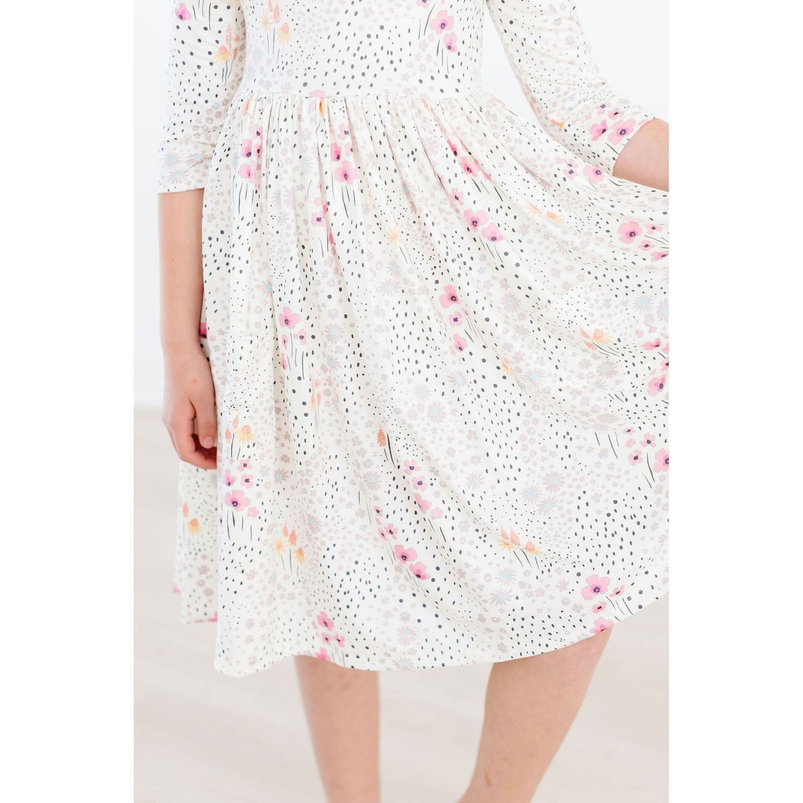 Whimsical Wildflowers 3/4 Sleeve Pocket Twirl Dress