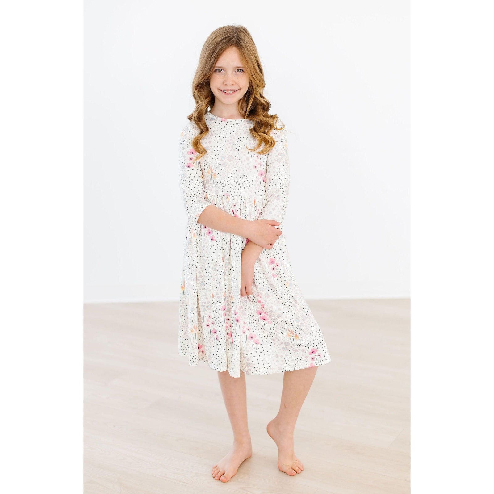 Whimsical Wildflowers 3/4 Sleeve Pocket Twirl Dress