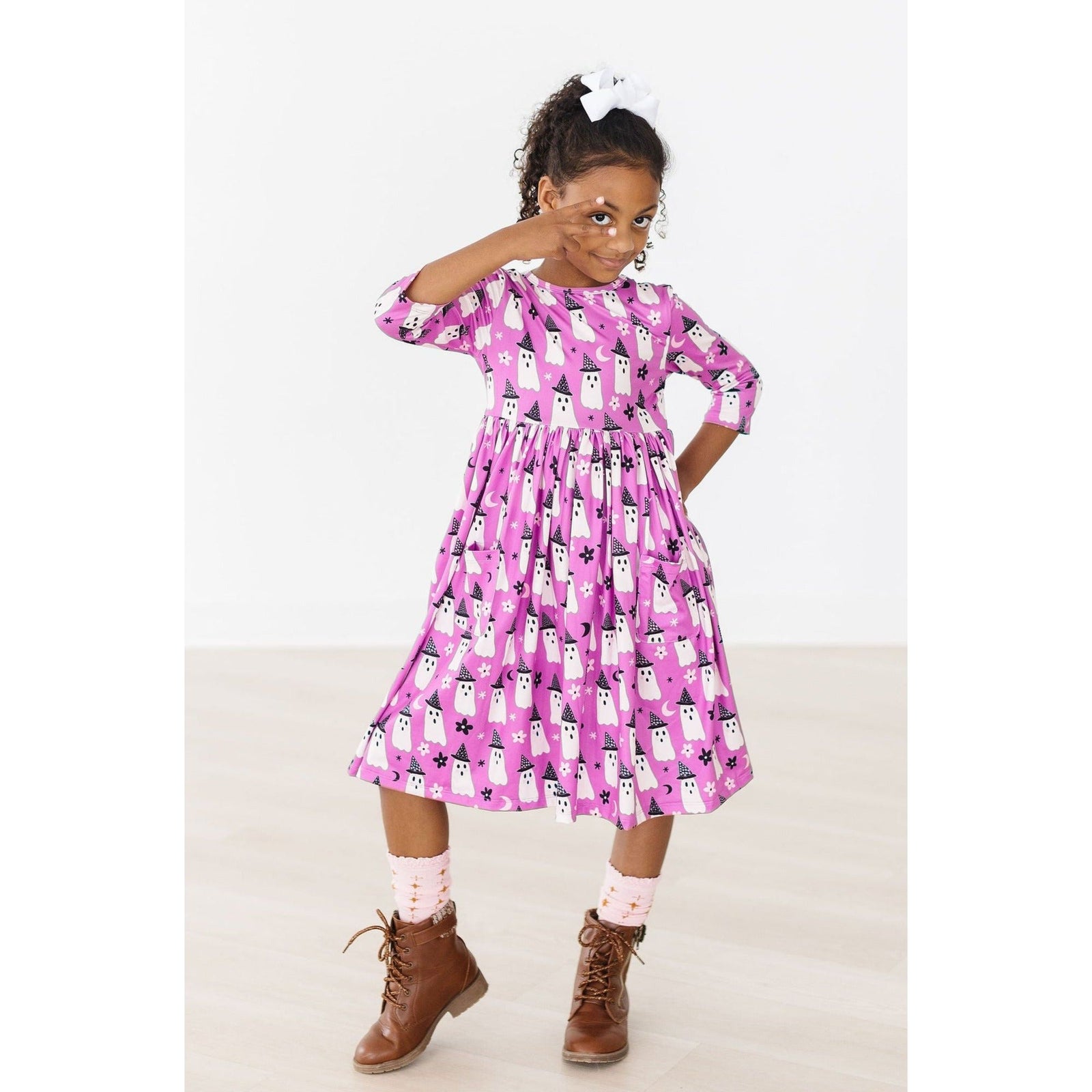 Witches Boo 3/4 Sleeve Pocket Twirl Dress